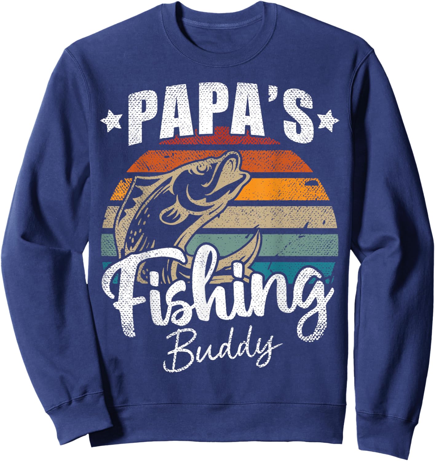 Vintage Papa's Fishing Buddy Kids Funny Retro Sunset fish Sweatshirt - Sweatshirt | Navy