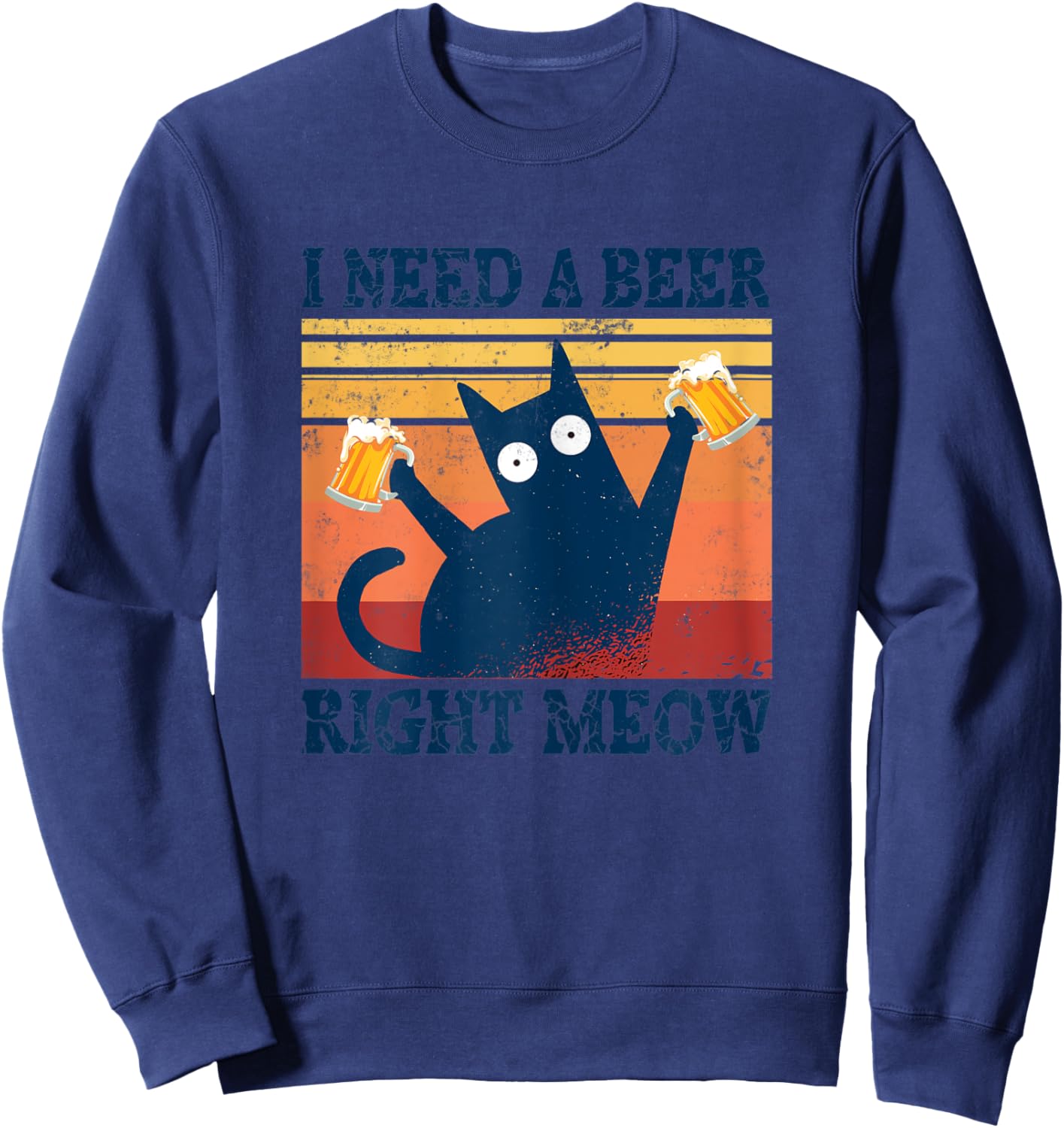 I Need A Beer Right Meow Cat Tops Summer Dress Beer Cat Sweatshirt - Sweatshirt | Navy