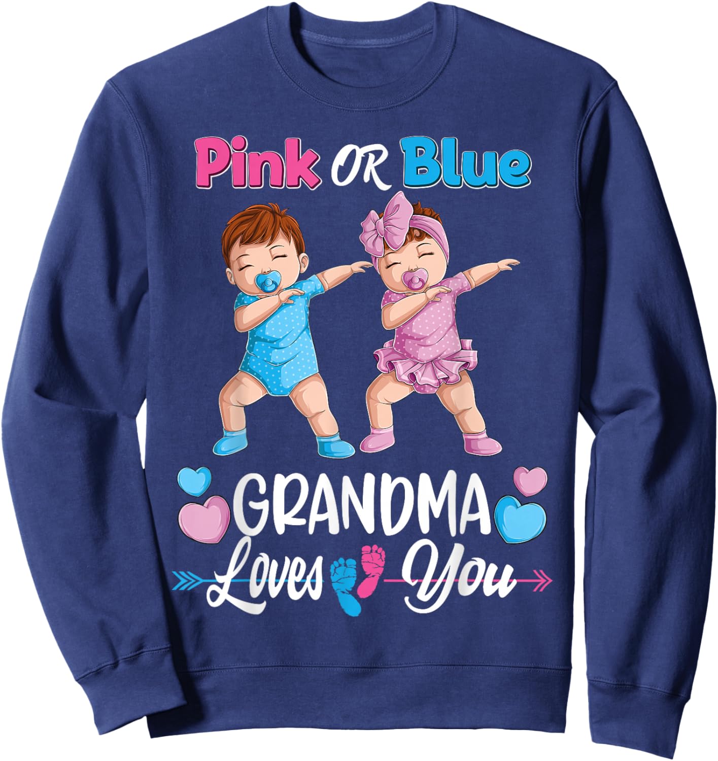 Pink Or Blue Grandma Loves You Baby Gender Reveal Party Small Sweatshirt - Sweatshirt | Navy