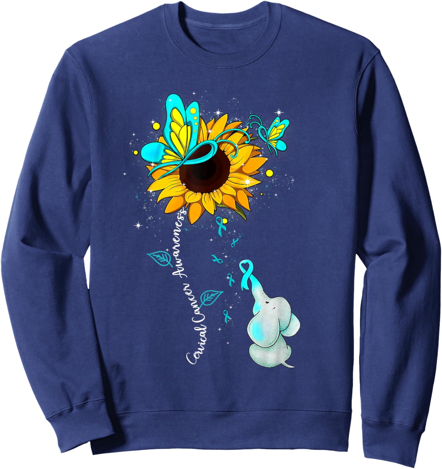 Cervical Cancer Awareness Sunflower Elephant Men Sweatshirt - Sweatshirt | Navy