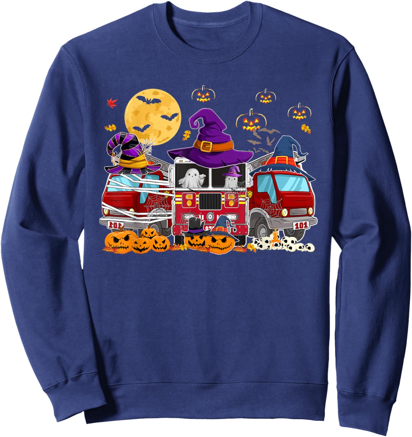 Happy Halloween Firefighter Fire Truck Halloween Kids Sweatshirt - Sweatshirt | Navy