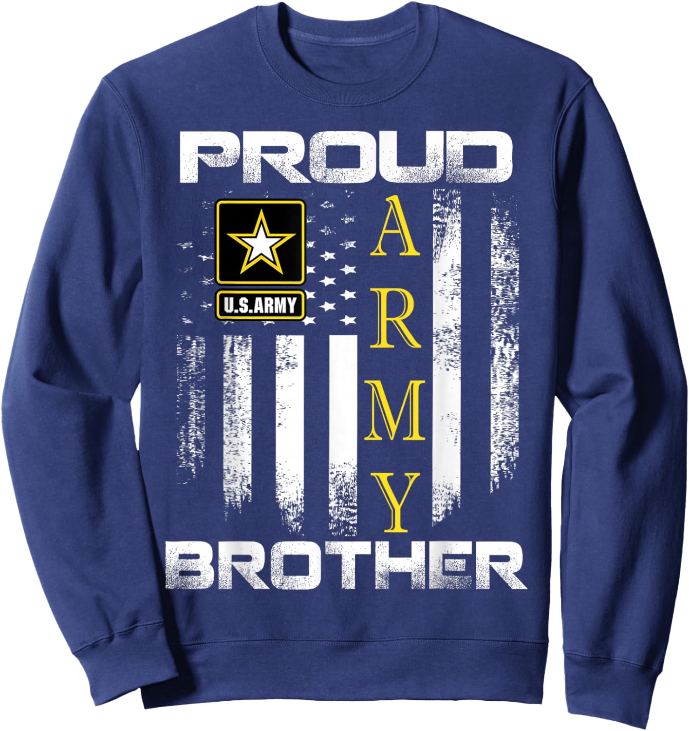 Vintage Proud Army Brother with American Flag Gift Sweatshirt - Sweatshirt | Navy