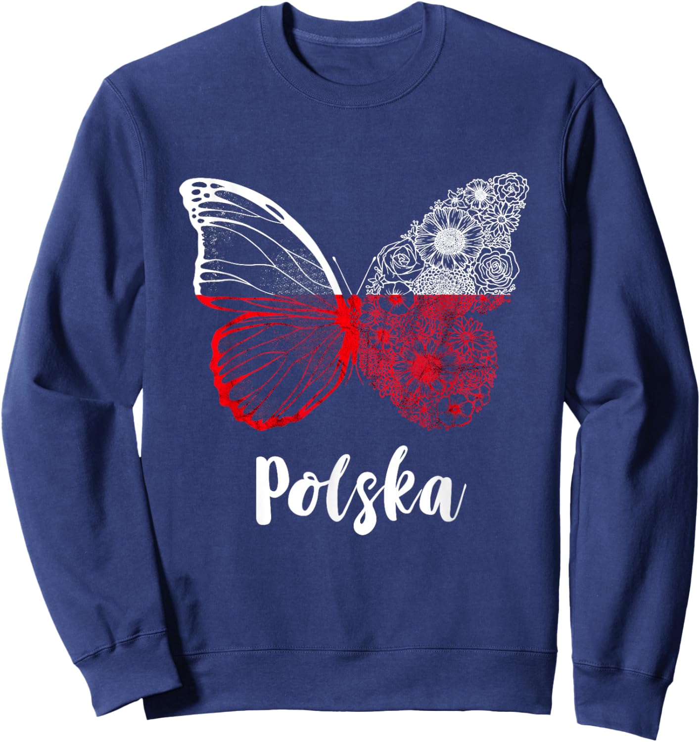 Polska Butterfly Wing Polish Pride Poland Flag Polish Roots Sweatshirt - Sweatshirt | Navy