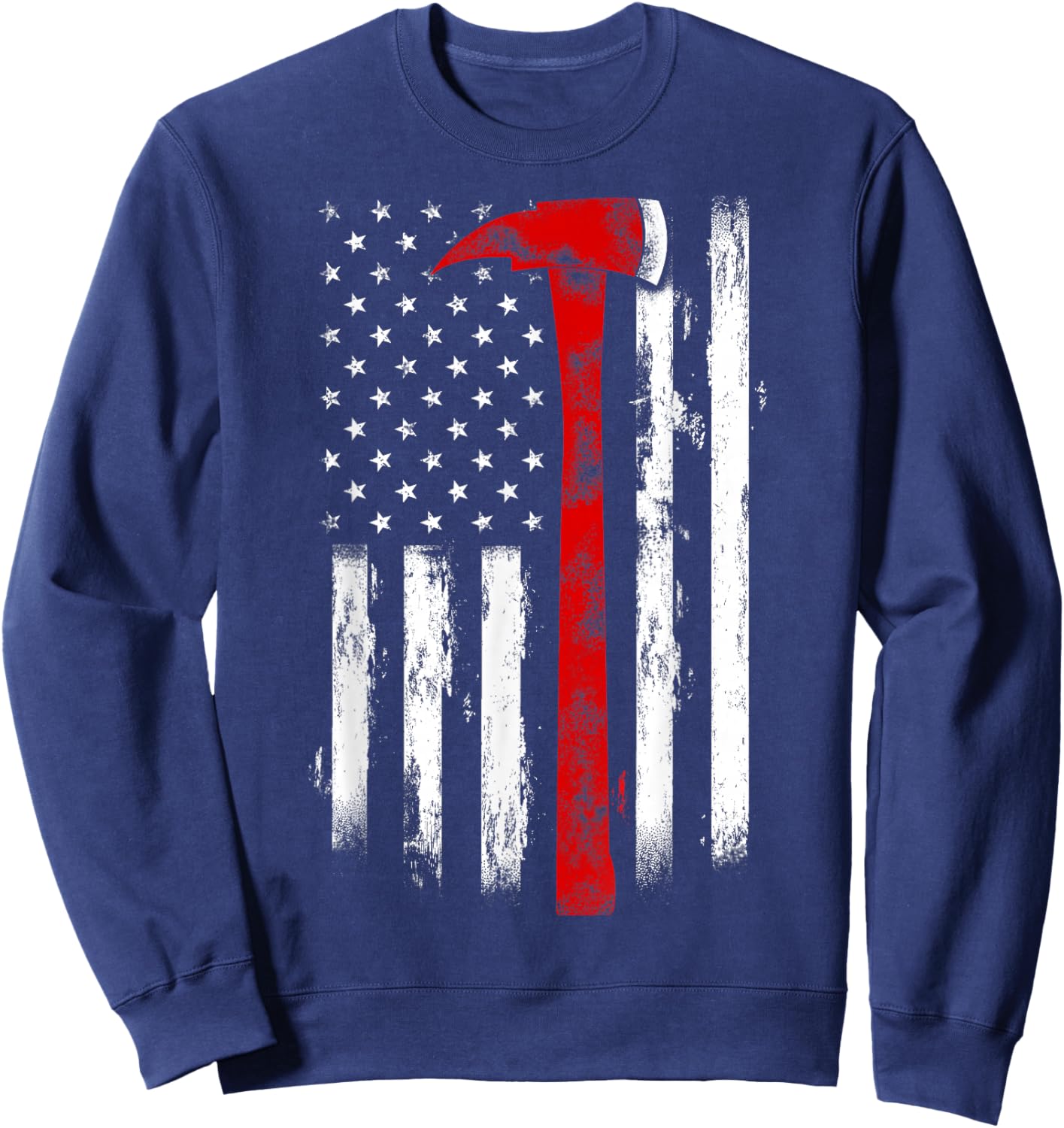 Fireman Ax Fire Department Firefighter American Axe Flag Sweatshirt - Sweatshirt | Navy