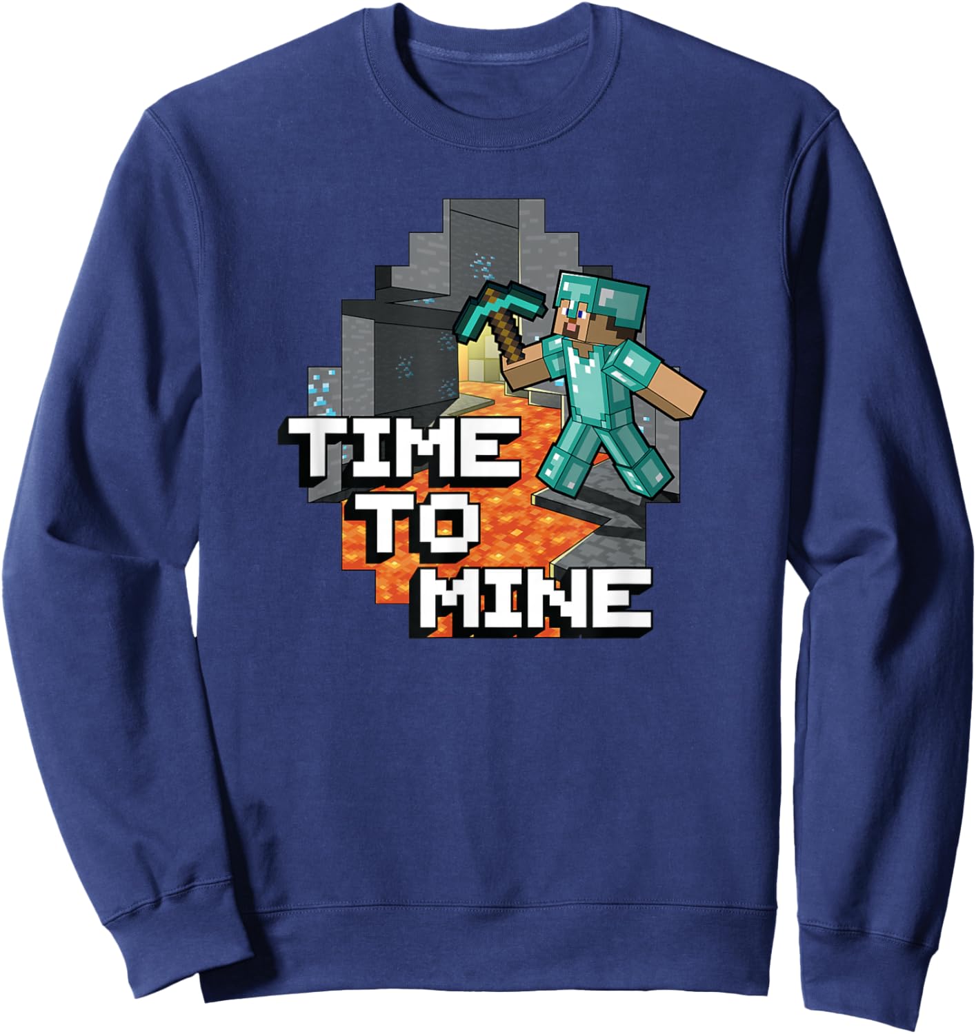 Minecraft Steve Time To Mine Poster Sweatshirt - Sweatshirt | Navy