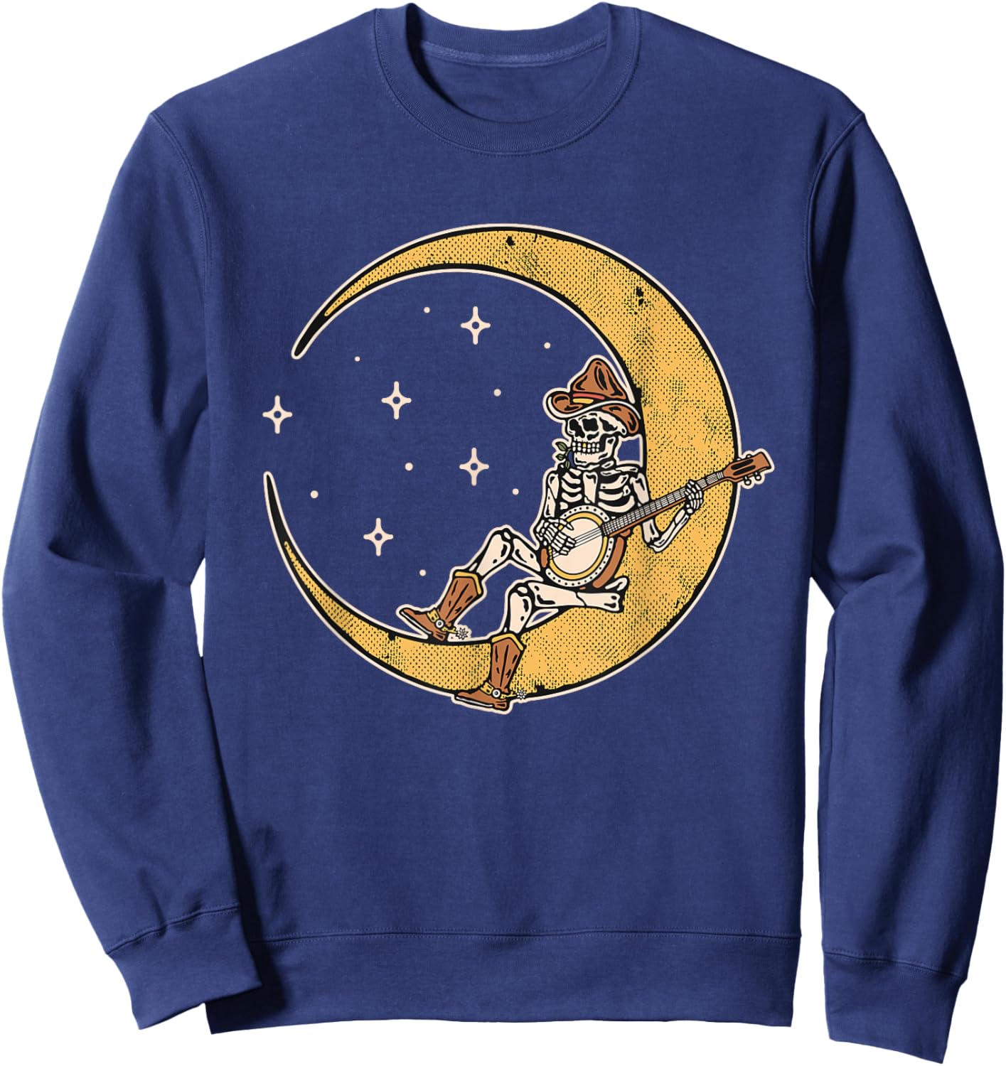 Skeleton Banjo Player Moon Country Music Cowboy Outlaw Funny Sweatshirt - Sweatshirt | Navy