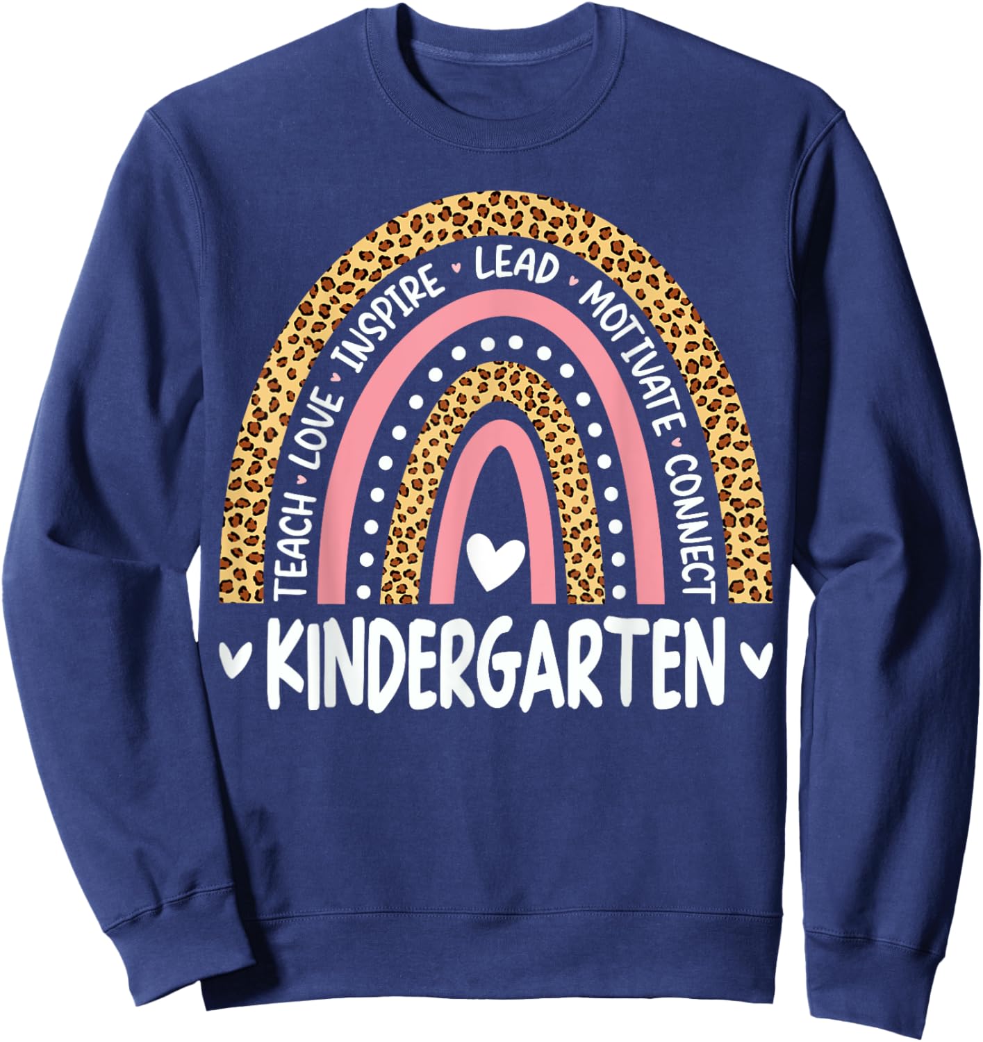 Kindergarten Rainbow Leopard Print Teacher Team Kinder Squad Women Kids Sweatshirt - Sweatshirt | Navy