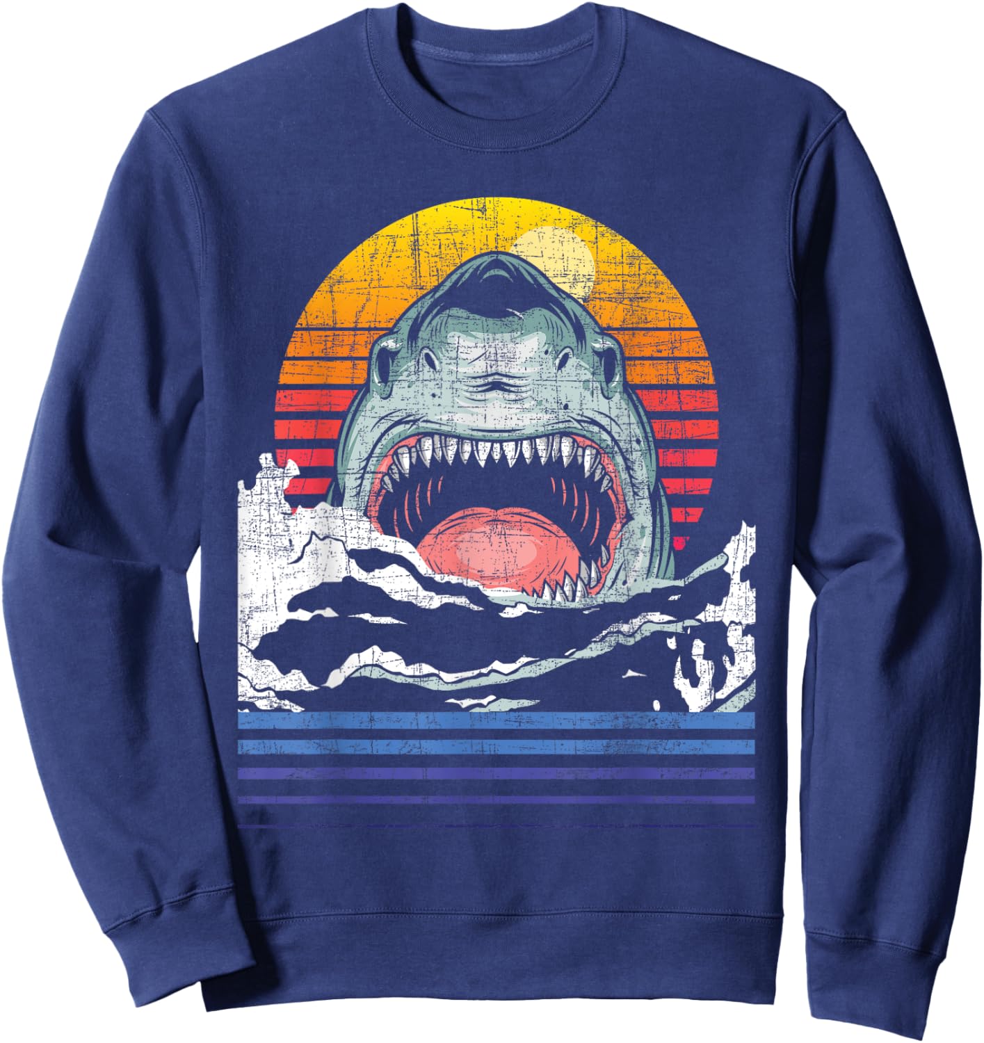Retro Vintage Shark - Marine Biologist Wildlife Shark Lovers Sweatshirt - Sweatshirt | Navy