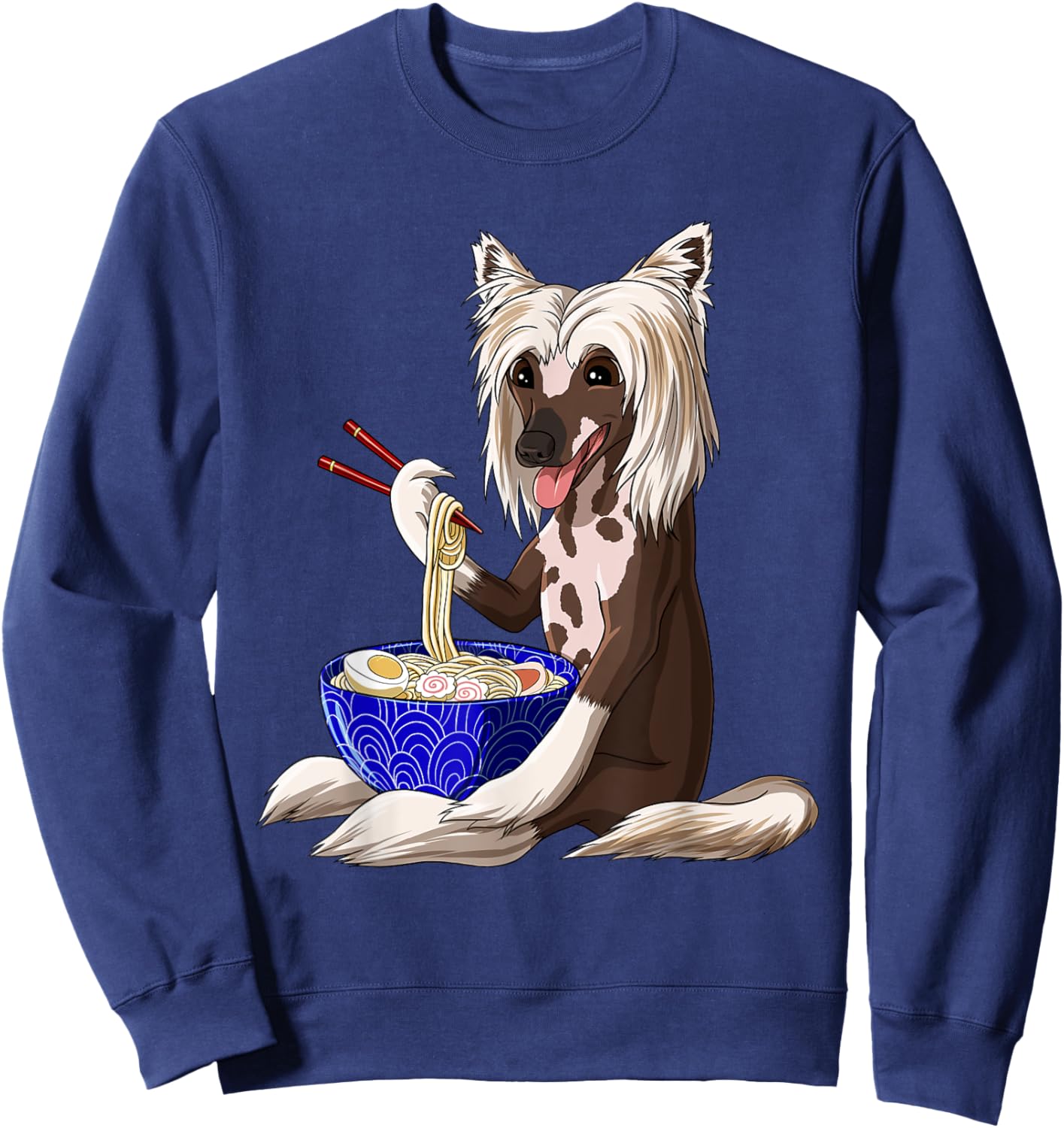 Funny Japanese Kawaii Dog Ramen Noodles Chinese Crested Sweatshirt - Sweatshirt | Navy