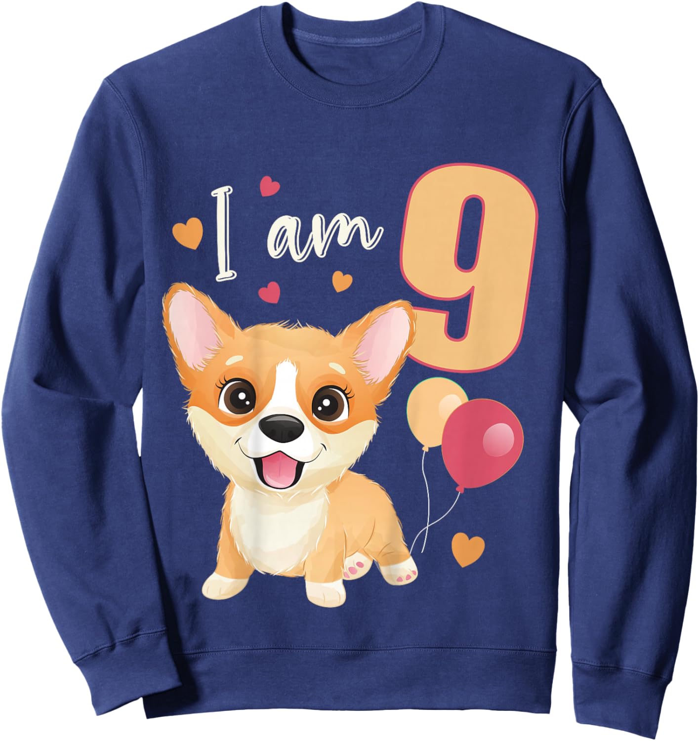 Kids 9 Years old 9 birthday outfit Boy girl Dog Corgi Sweatshirt - Sweatshirt | Navy