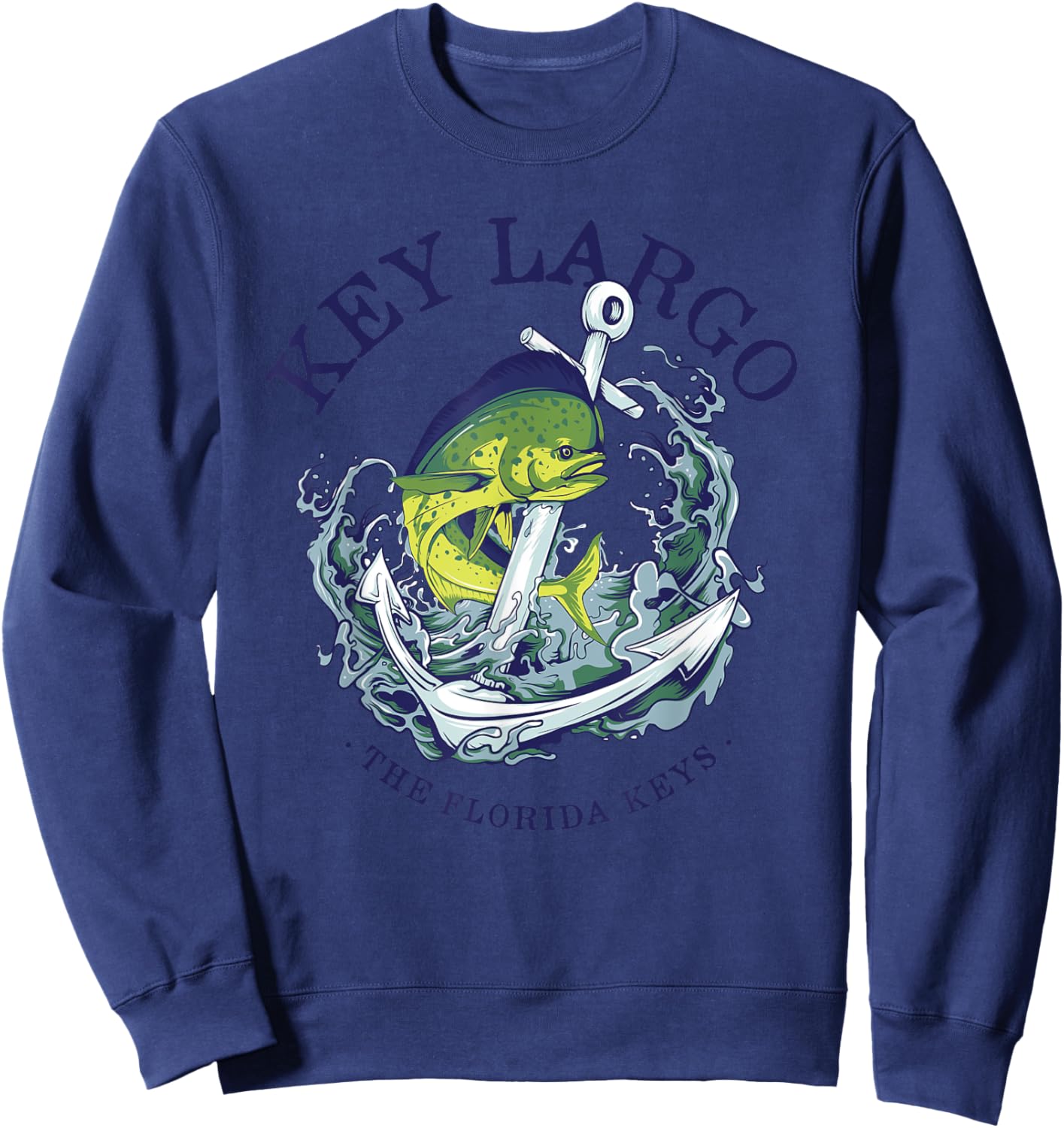 Vintage Mahi Mahi Key Largo Florida Sweatshirt - Sweatshirt | Navy