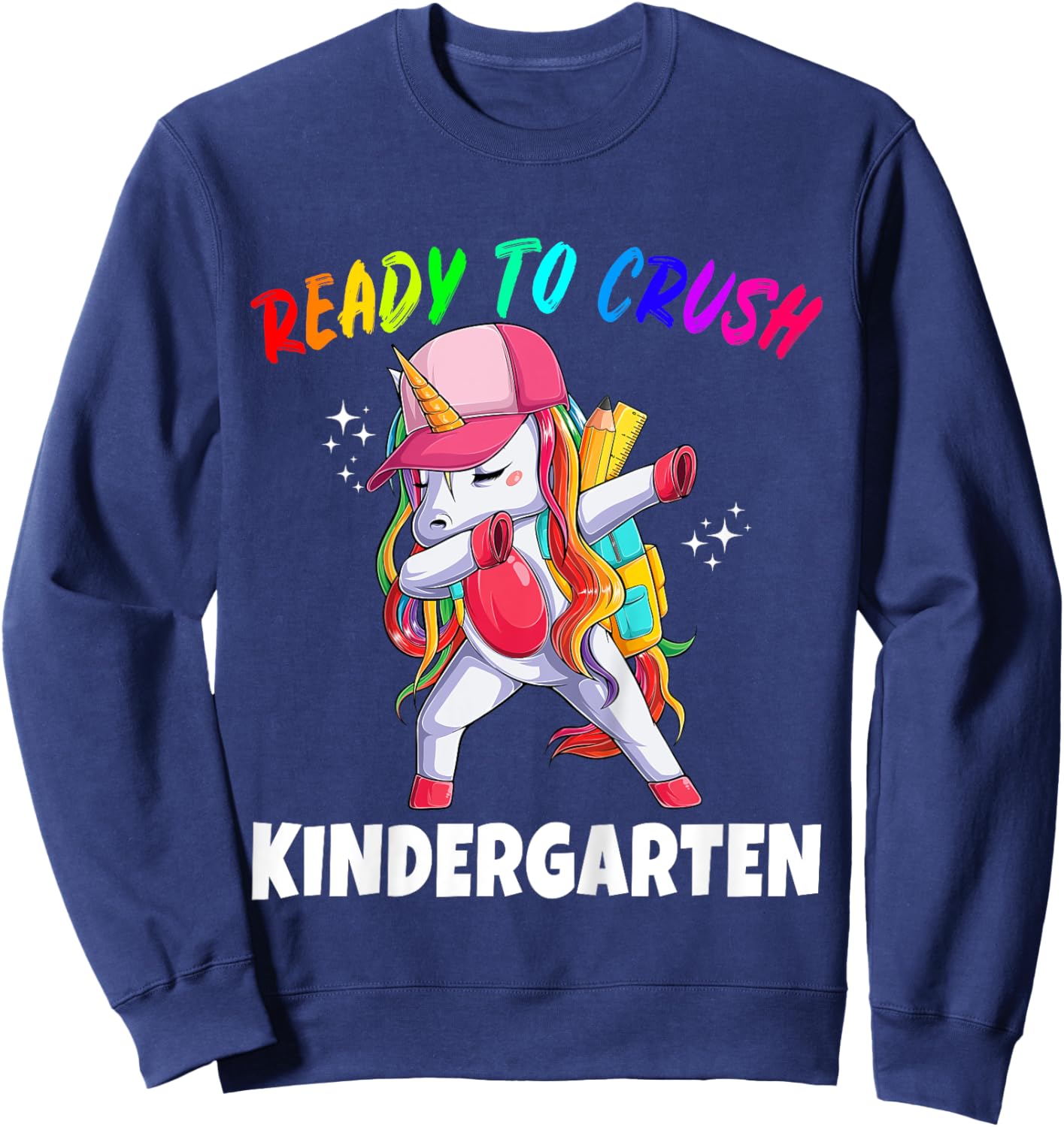 First Day of Kindergarten Unicorn Gift Girls Cute Rainbow Sweatshirt - Sweatshirt | Navy
