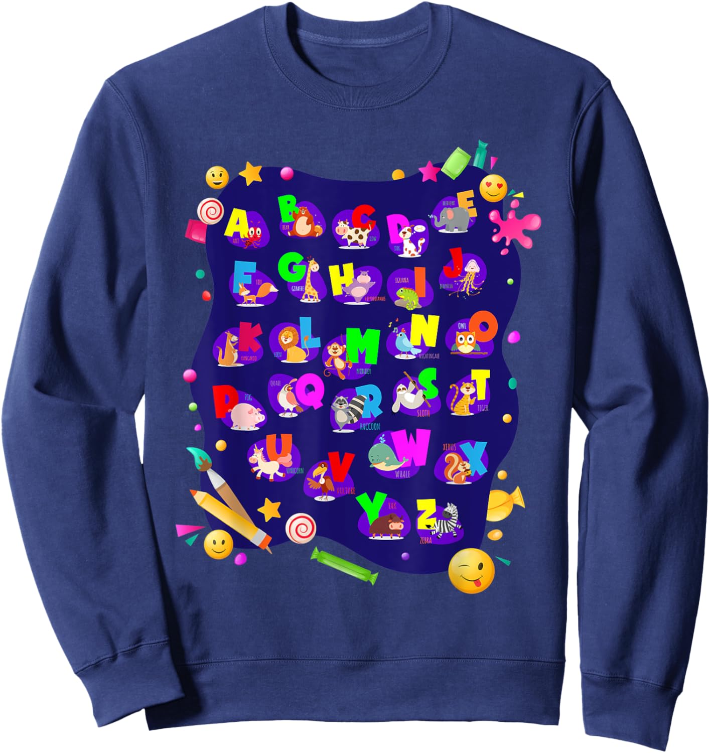 Alphabet Animals I Back To School Students Girls Boys Sweatshirt - Sweatshirt | Navy