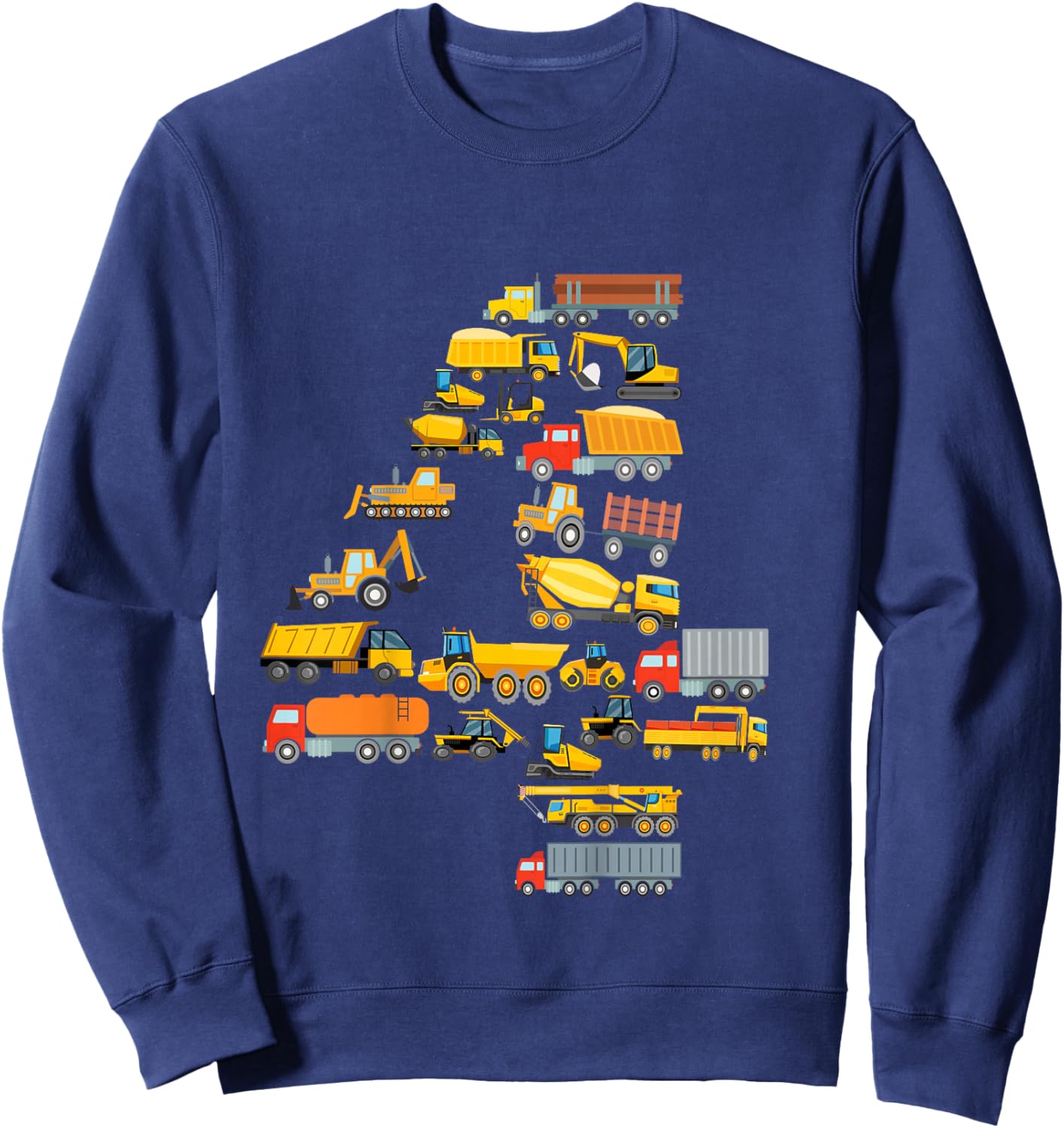 4th Birthday Boy Construction Excavator Vehicles 4 Years Sweatshirt - Sweatshirt | Navy