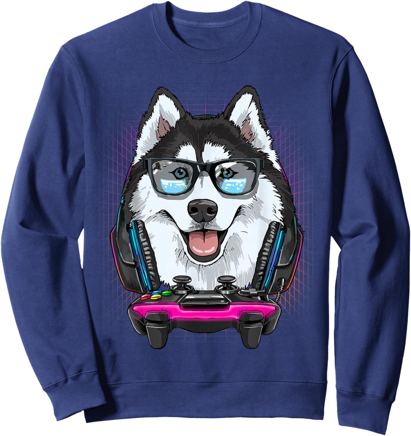 Siberian Husky Dog Gamer Computer Video Gamer Husky Lover Sweatshirt - Sweatshirt | Navy