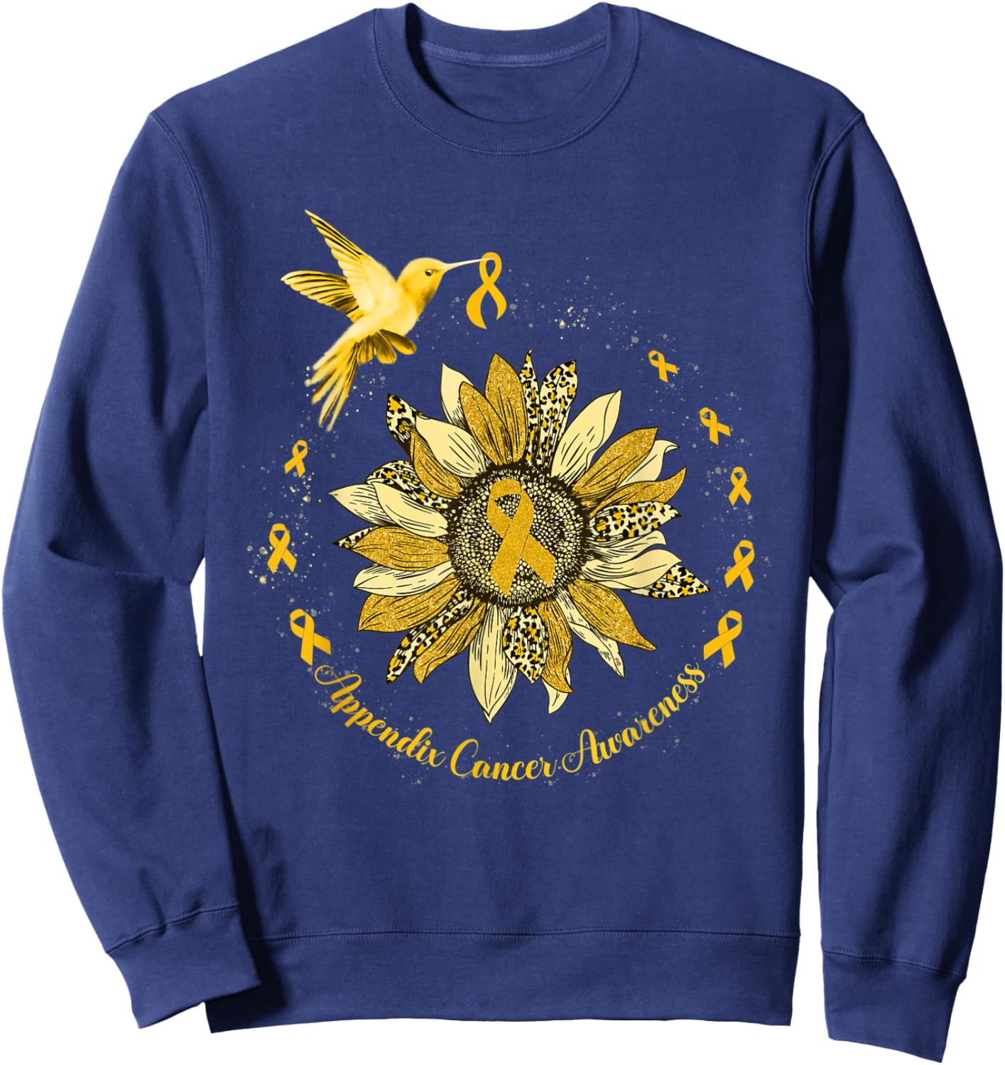 Sunflower Hummingbird Amber Appendix Cancer Warrior Sweatshirt - Sweatshirt | Navy