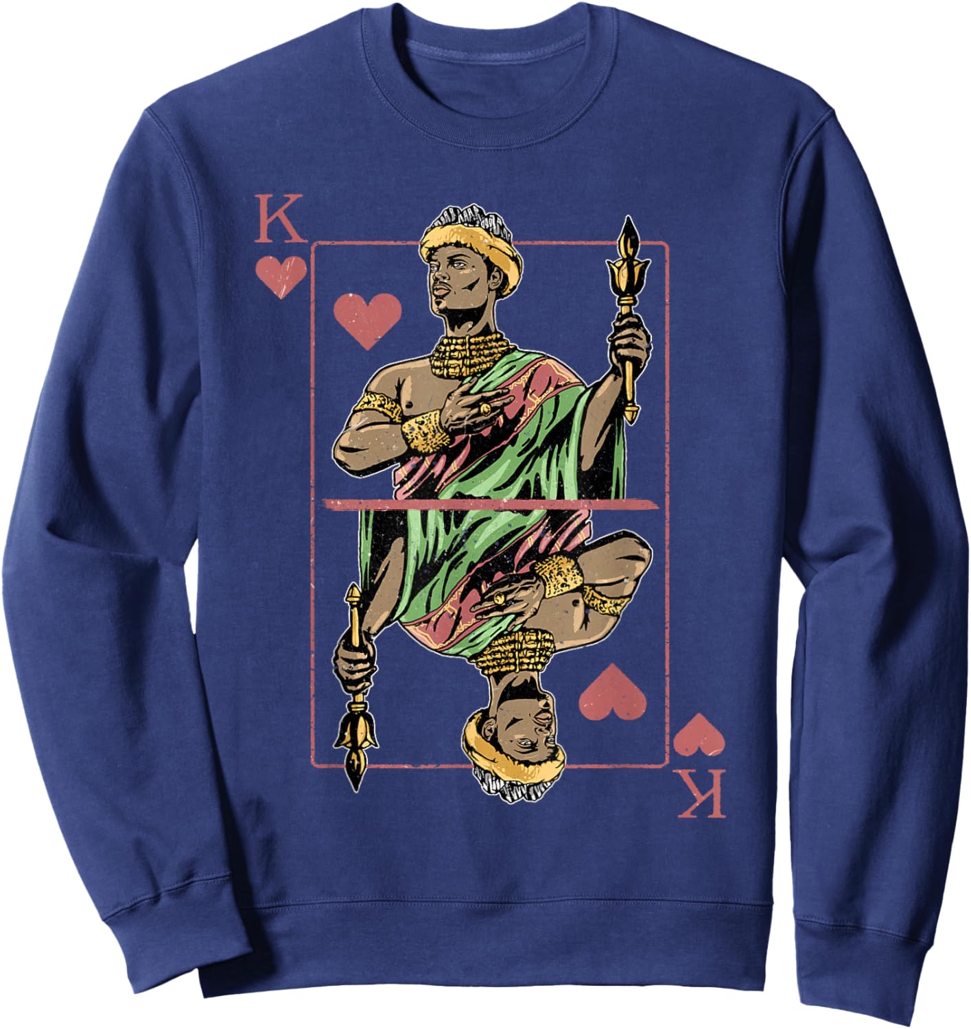 African King Card Hearts Black Pride Couple Matching Sweatshirt - Sweatshirt | Navy