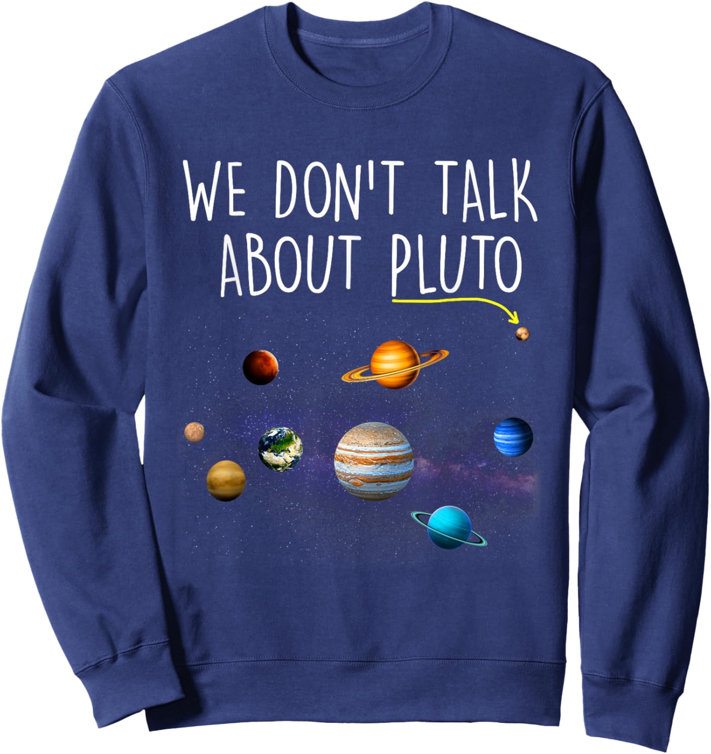 Funny Pluto Planet Space Science Astronomy -Adults Black Small Classic Fit Short Sleeve Planetary Graphic Print Sweatshirt - Sweatshirt | Navy