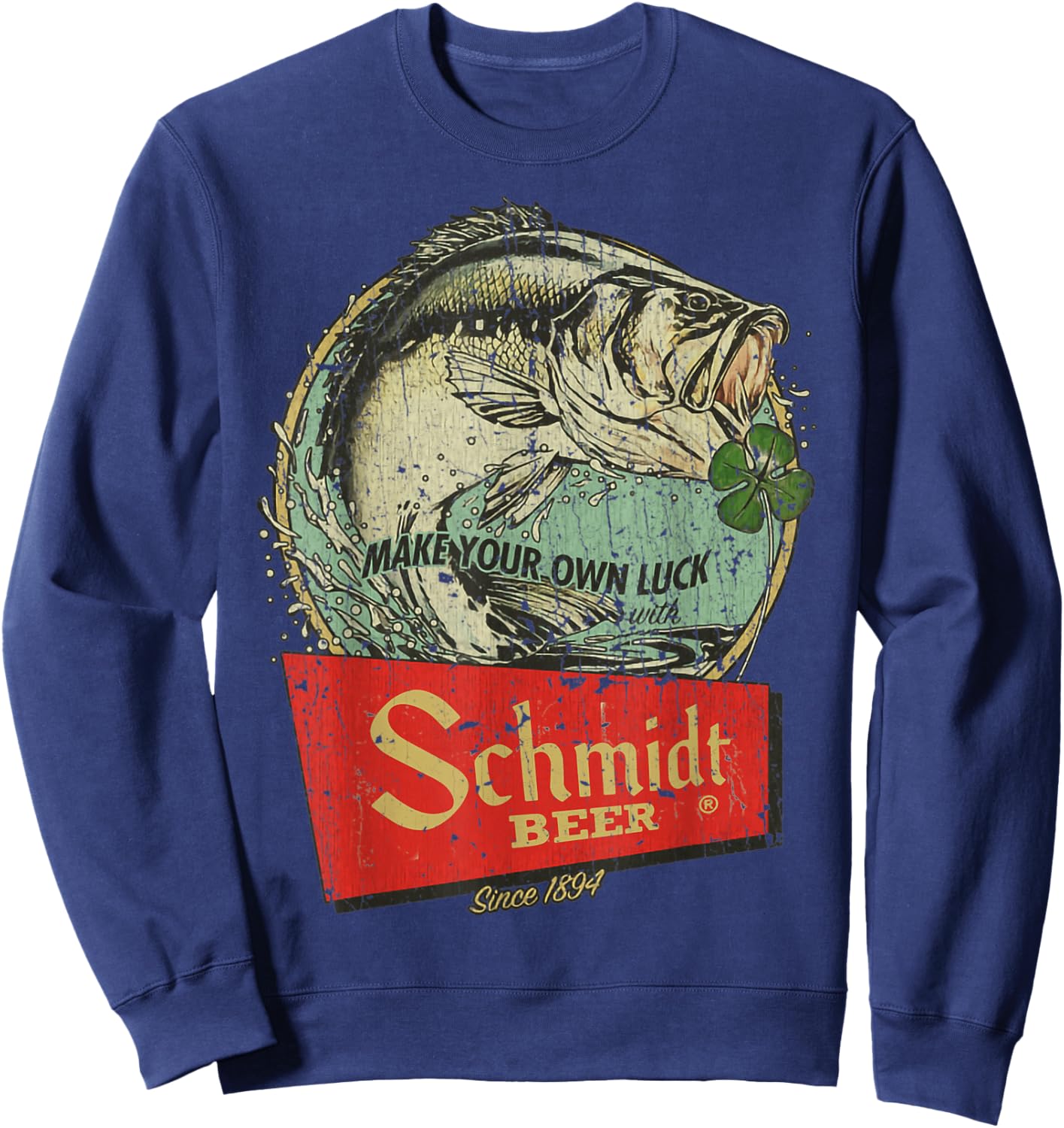 Fishing Schmidt Beer Make Your Own Luck 1894 Vintage Sweatshirt - Sweatshirt | Navy