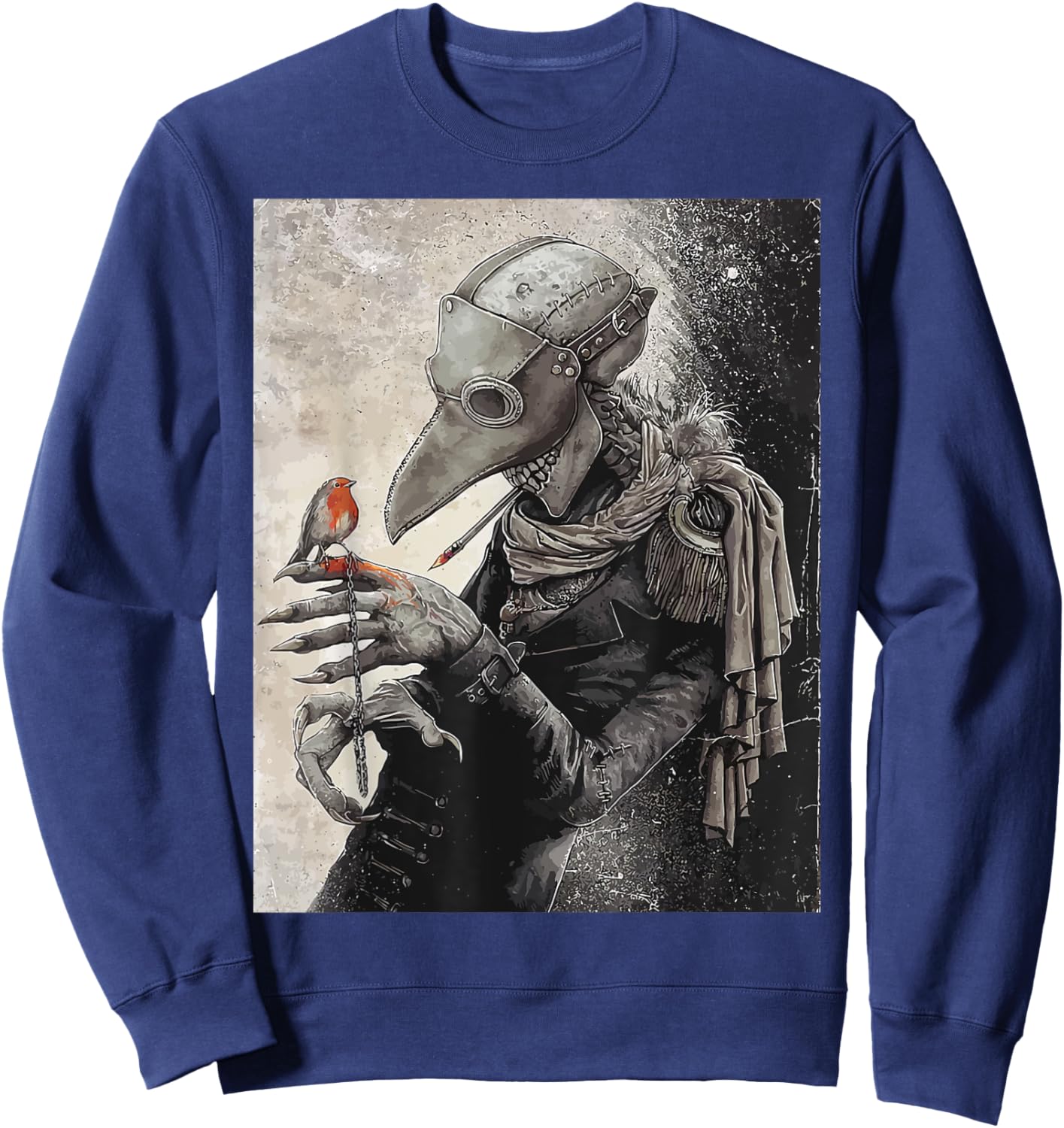 plague Doctor with little Bird Scary Grunge Goth Gothic Sweatshirt - Sweatshirt | Navy