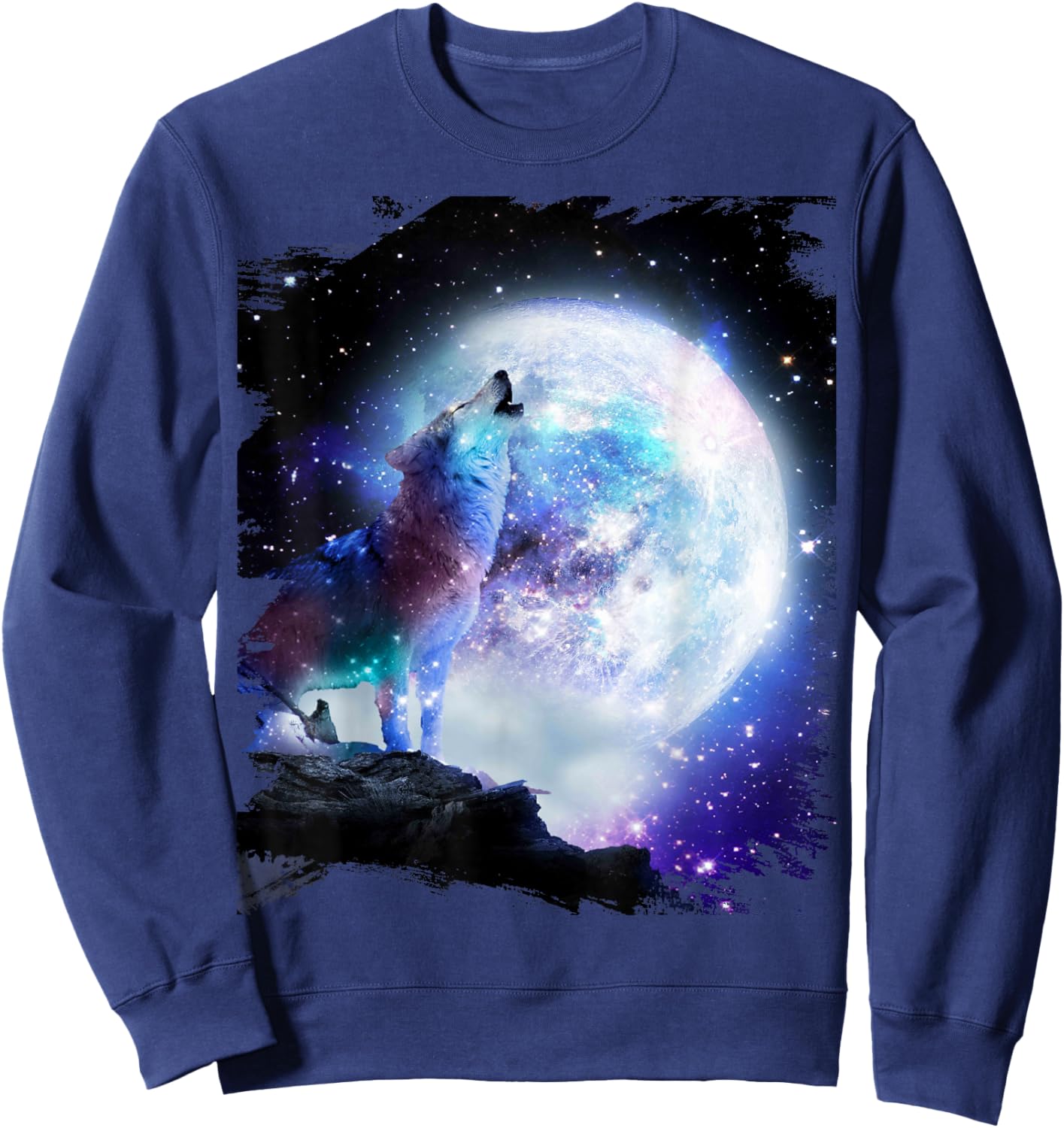 Cosmic Space Wolf Wolves Howling At Moon Sweatshirt - Sweatshirt | Navy
