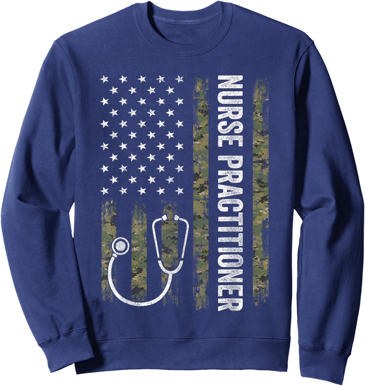 Nursing Shirts Men, Nurse Practitioner USA Flag Sweatshirt - Sweatshirt | Navy