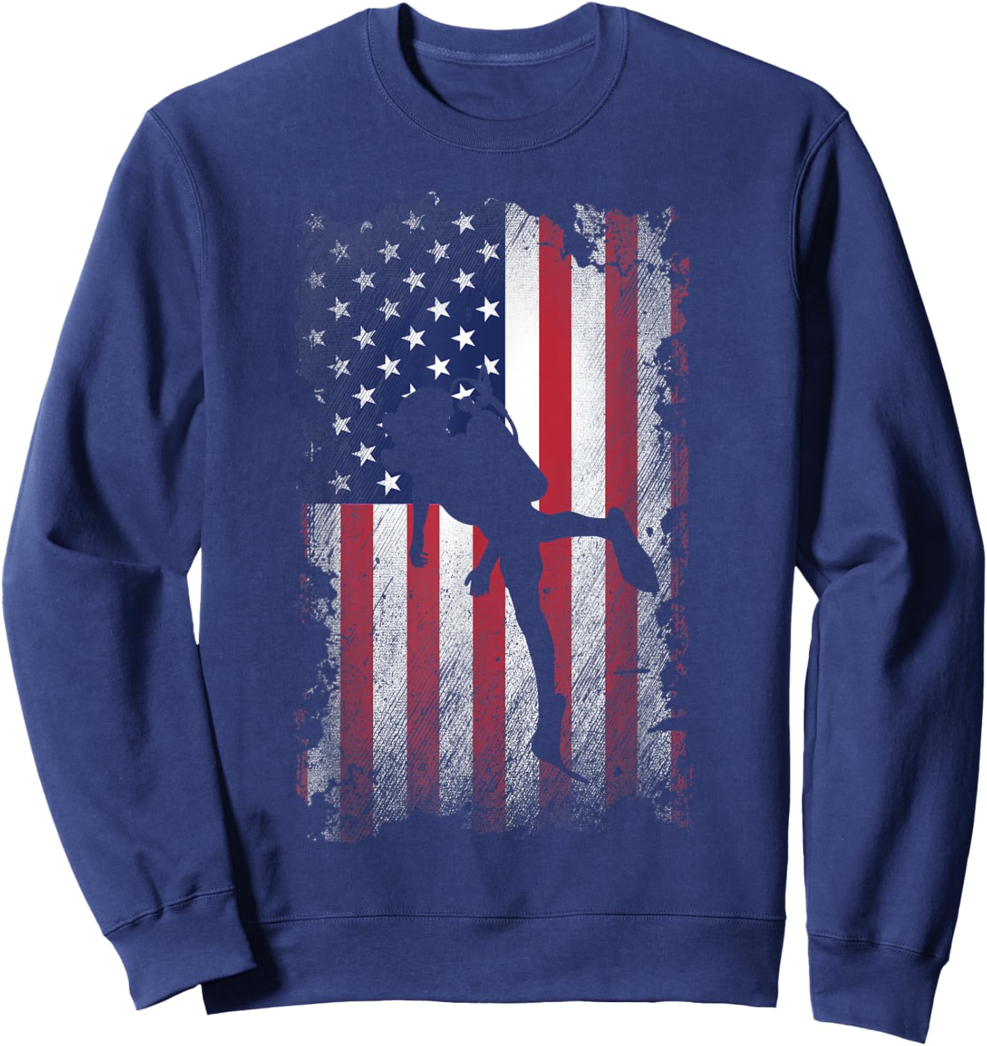 Distressed American Flag Scuba Diving USA Patriotic Gift Women Kids Men Sweatshirt - Sweatshirt | Navy