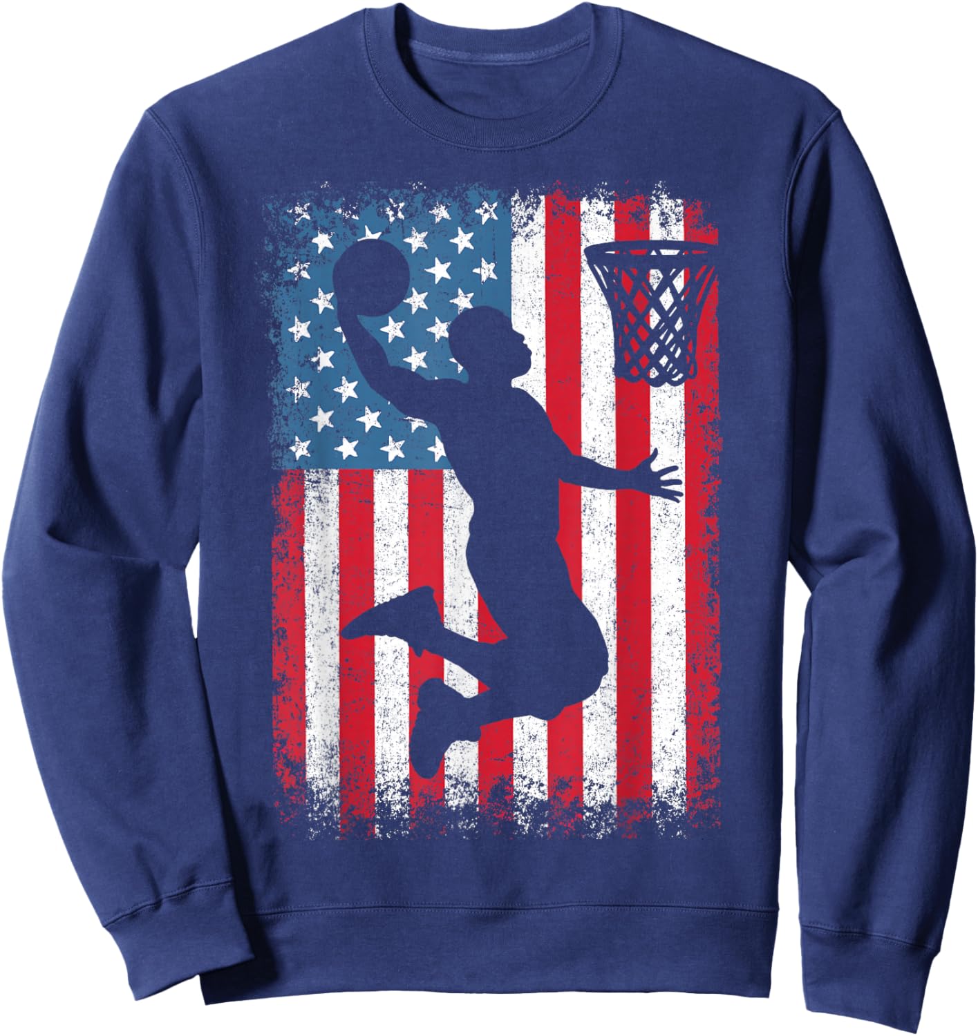 American Patriotic Basketball 4th of July USA Flag Men Boys Sweatshirt - Sweatshirt | Navy
