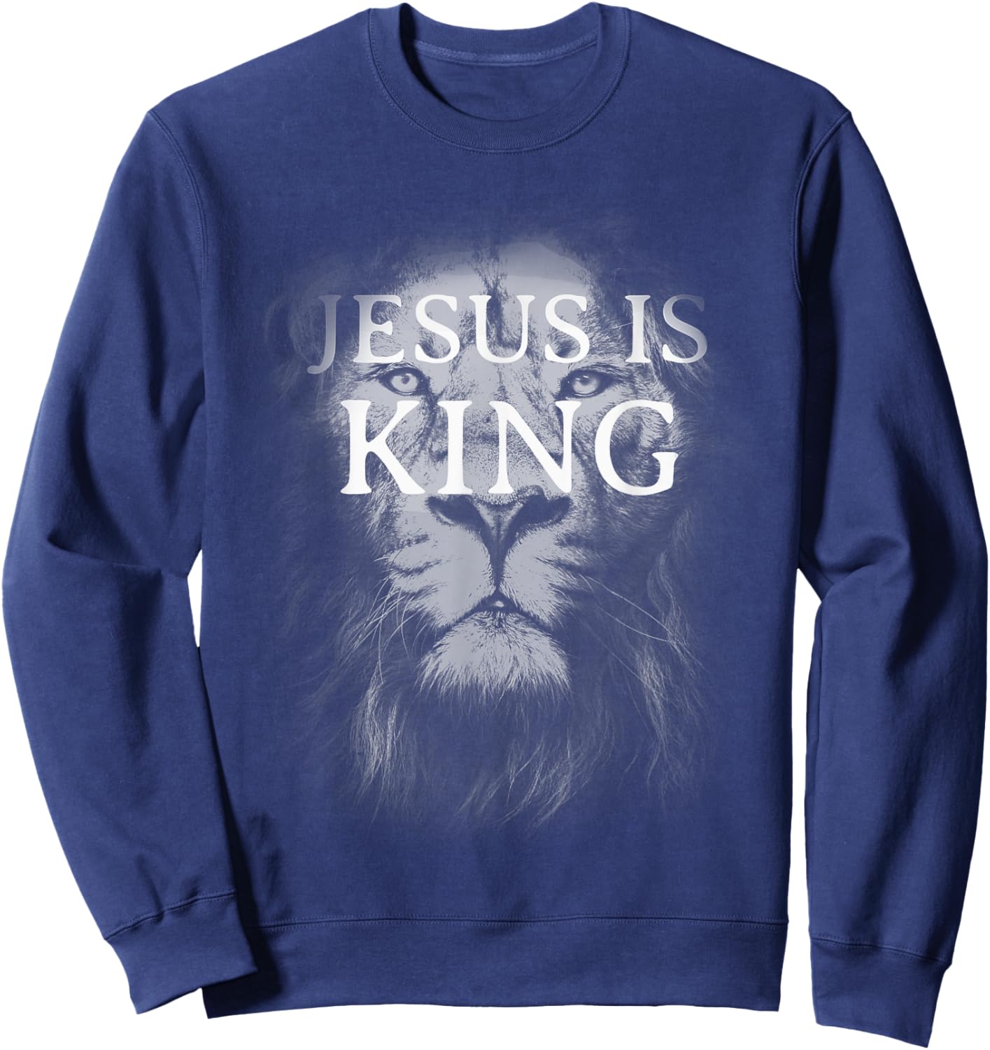 Christian Jesus is King Lion Design Faded Distressed Vintage Sweatshirt - Sweatshirt | Navy