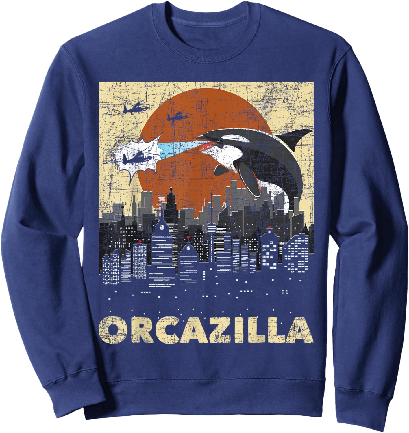 Orcazilla - Whale Lover Ocean Marine Biologist Whales Sweatshirt - Sweatshirt | Navy