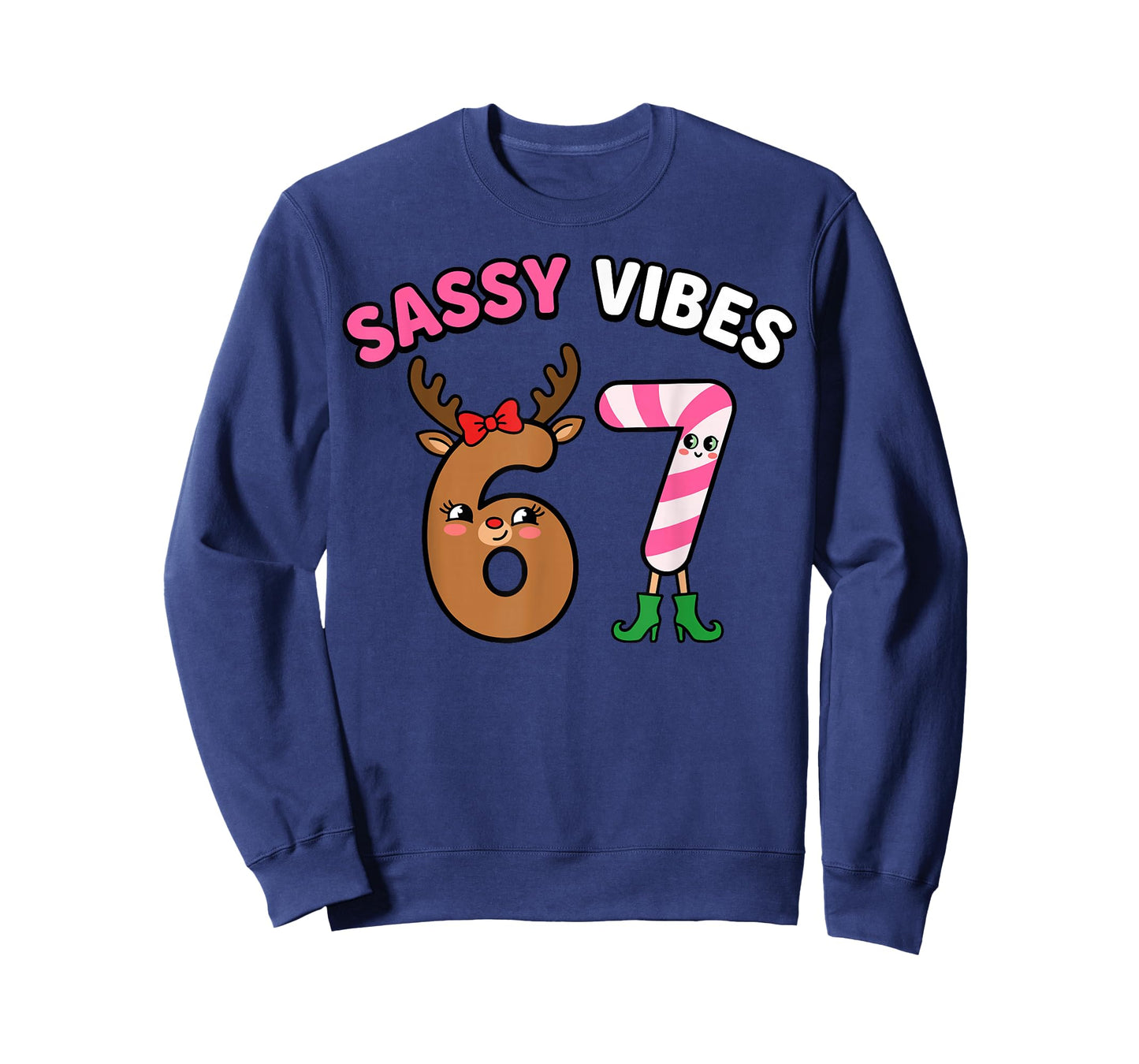 Sassy Vibes 67 Reindeer Candy Cane Christmas T-Shirt