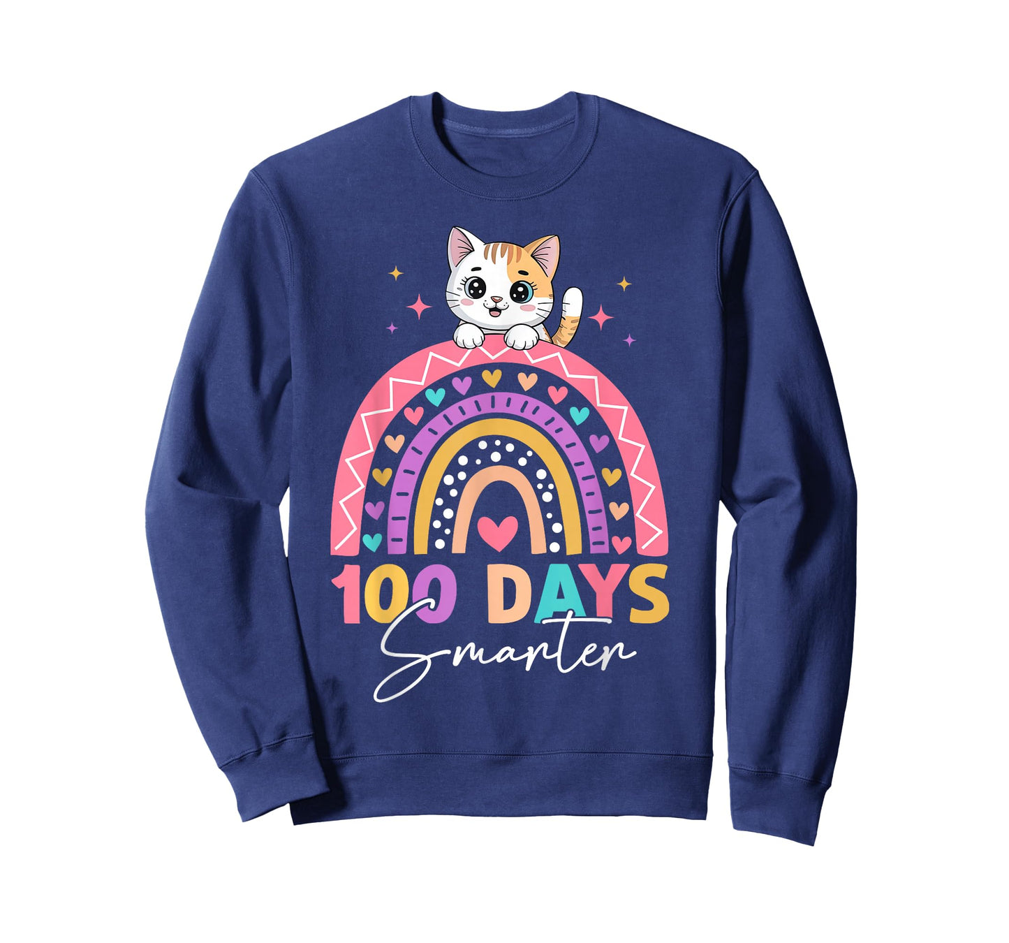 Rainbow 100 Days Smarter Cat Happy 100th Day of School Kids T-Shirt