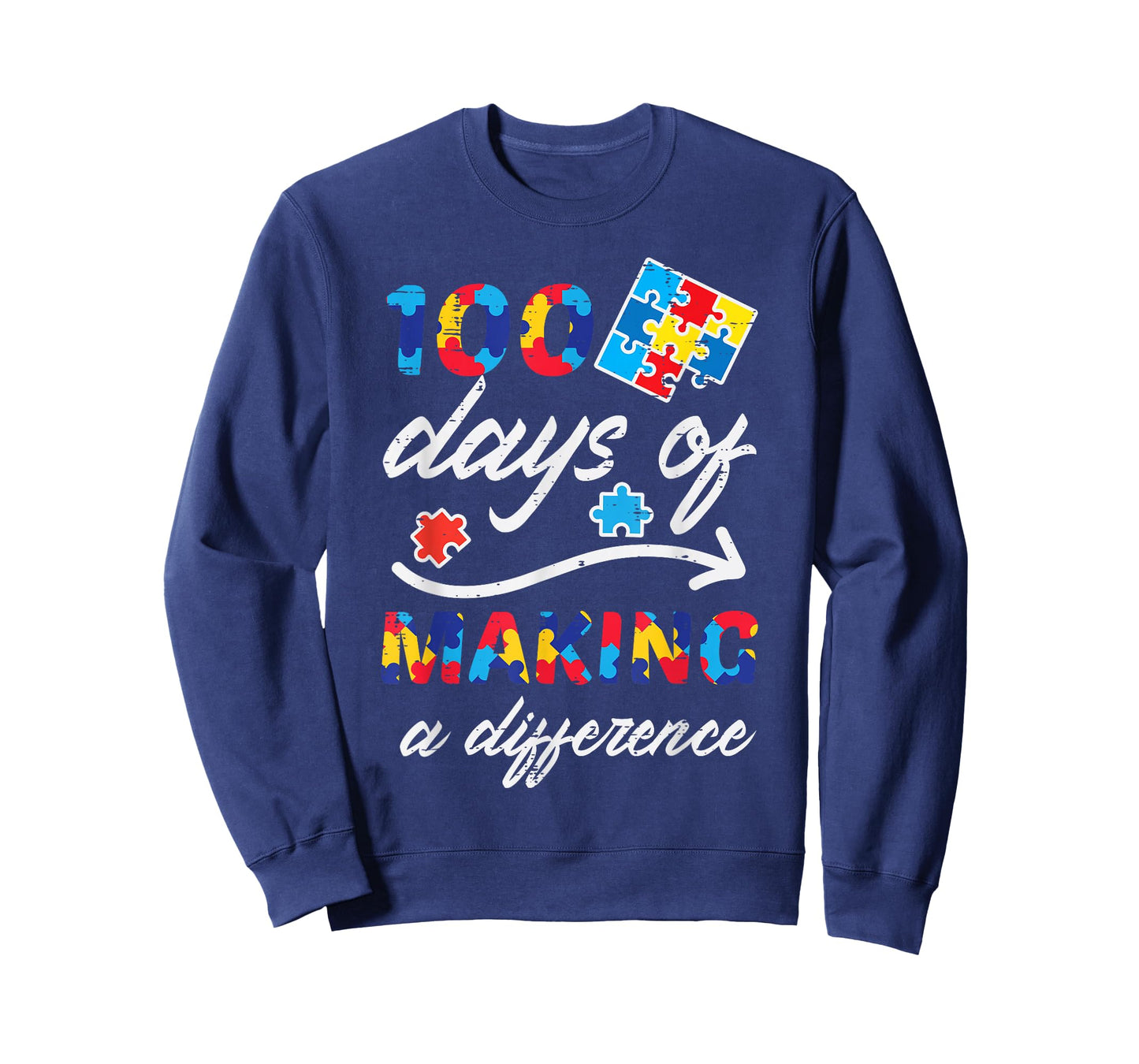 100 Days Making Difference Autism Puzzle 100th Day Teacher T-Shirt