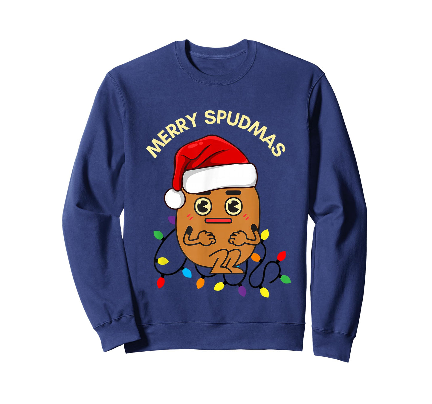 Merry Spudmas Funny Potato Santa Holiday Lights Christmas T-Shirt