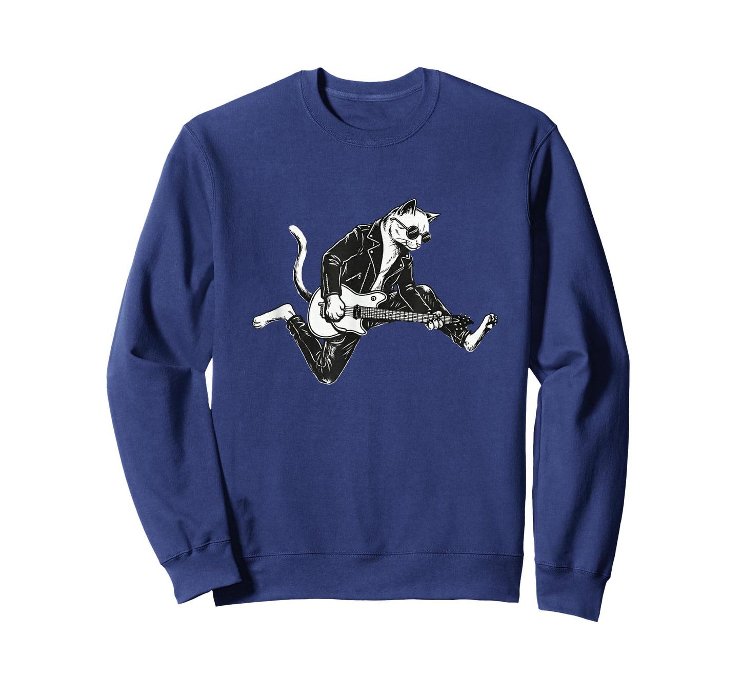 Punk Rock Cat Playing Electric Guitar Funny Musician T-Shirt