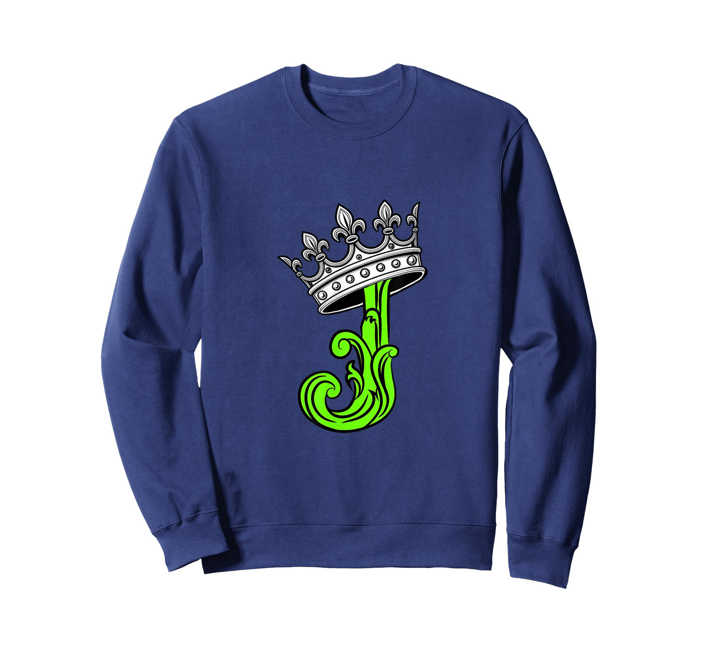 Green Color Letter J Initial + Crown Green Graphic T-Shirt