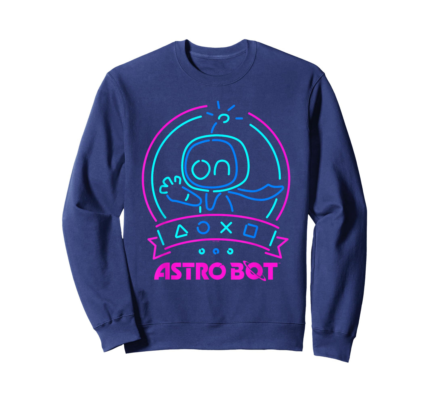 Astro Bot Neon Waving Character with Icons Video Game T-Shirt