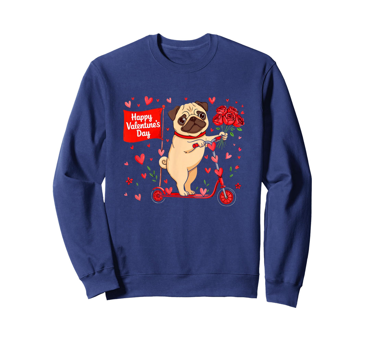 Happy Valentine's Day Pug Riding Scoter Floral Owner Kids T-Shirt
