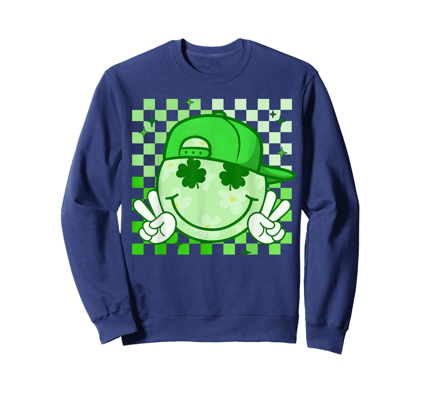 St Patricks Day Groovy Shamrock Smile Face Funny Men Kids T-Shirt