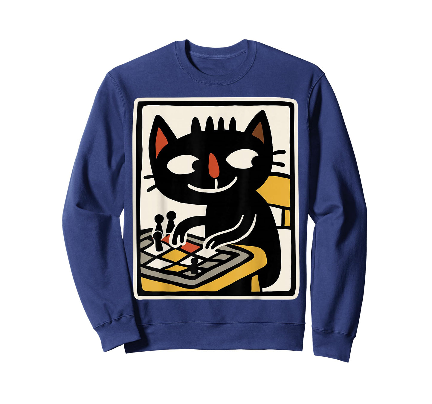 Retro Black Cat Playing Board Game Cute Gamer Art T-Shirt