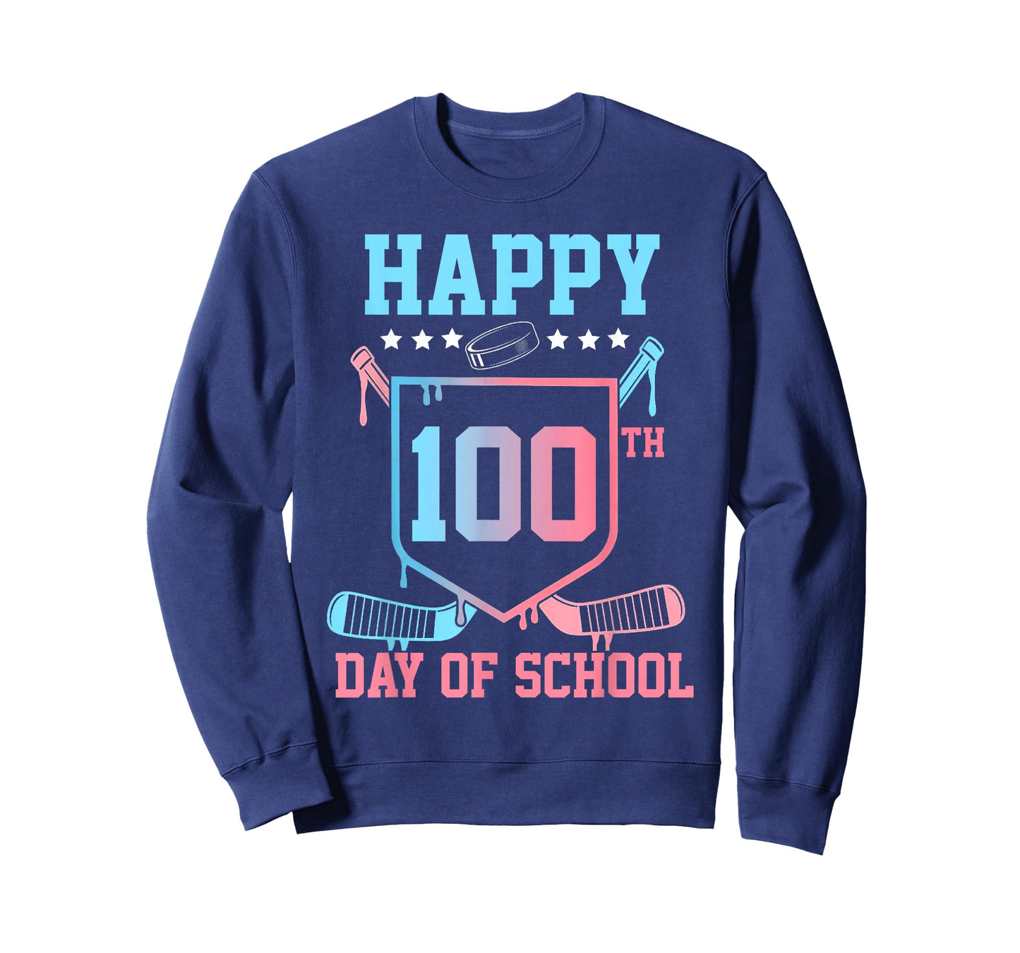 Happy 100th Day of School Boys Kids Hockey Drip 100 Days T-Shirt