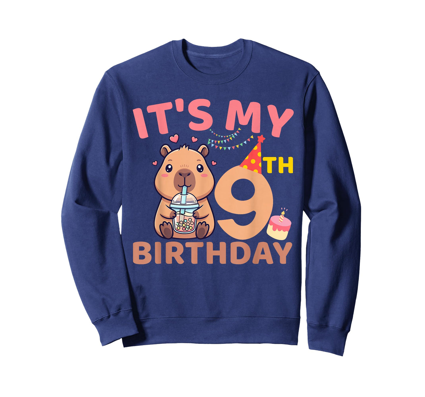 It's My 9th Birthday Capybara Bubble Tea 9 Years Old Party T-Shirt