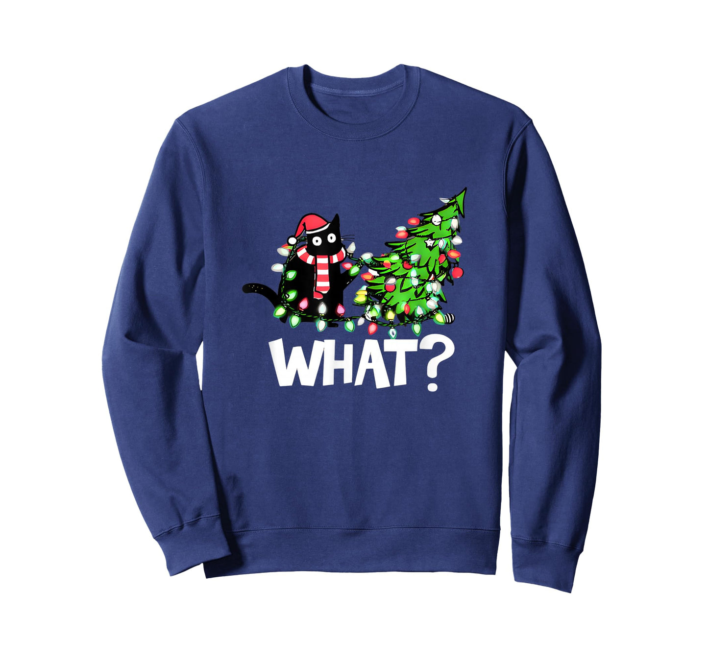 Funny Pussycat Pushing Christmas Lights Tree Over Cat What? T-Shirt