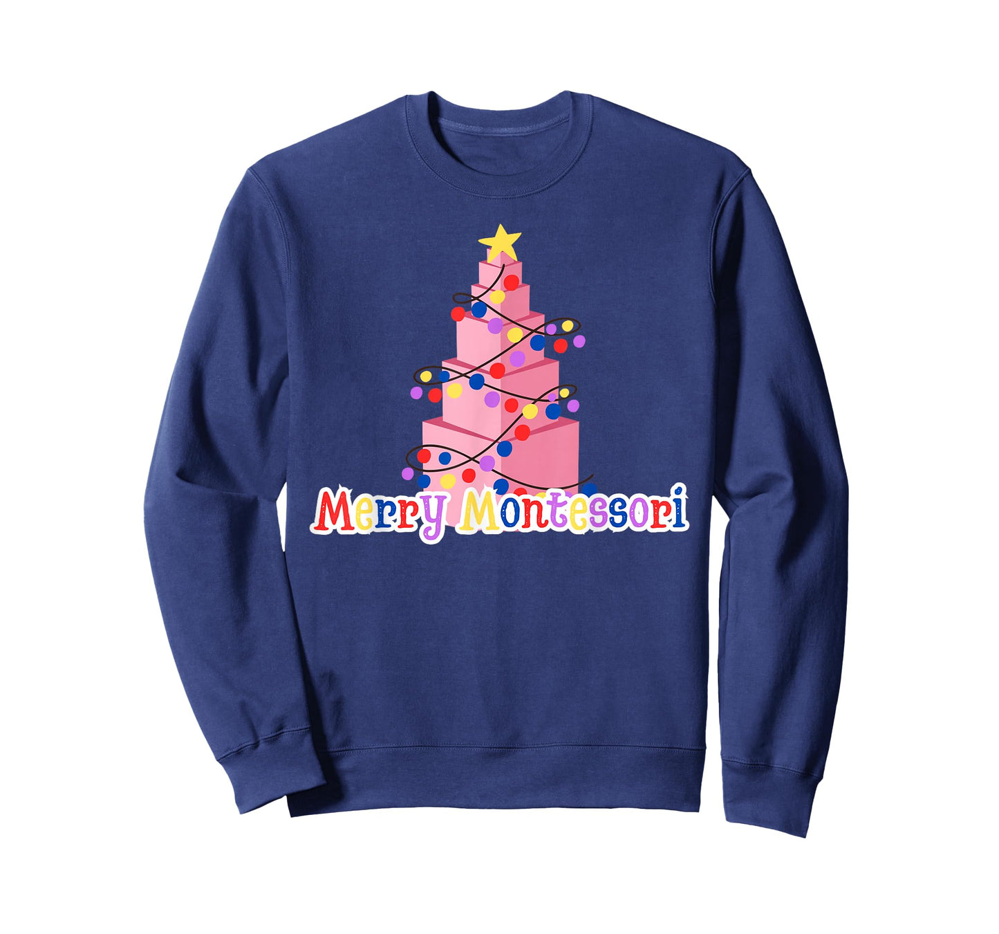 Merry Montessori Pink Tower Christmas Tree Teacher Shirt T-Shirt