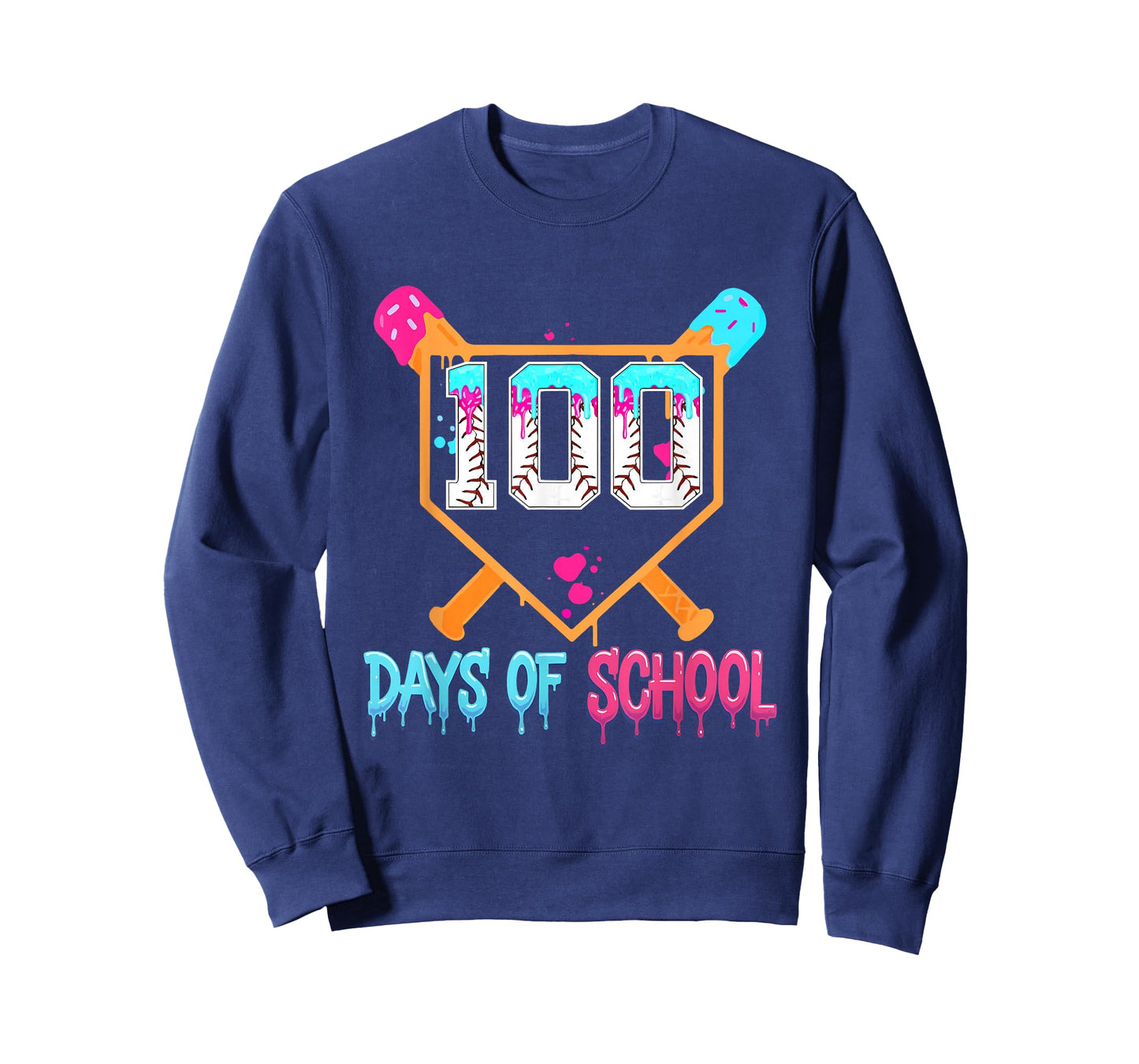100 Days of School Baseball Ice Cream Drip 100th Day School T-Shirt