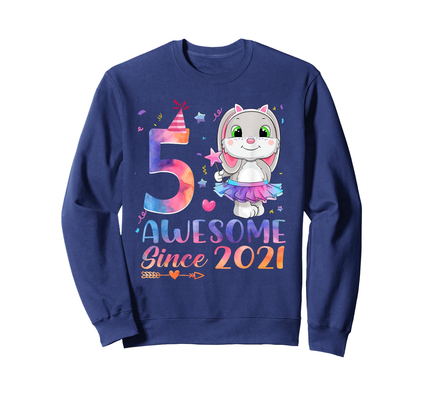 5 Year Old Awesome Since 2021 5th Birthday Girl Rabbit T-Shirt