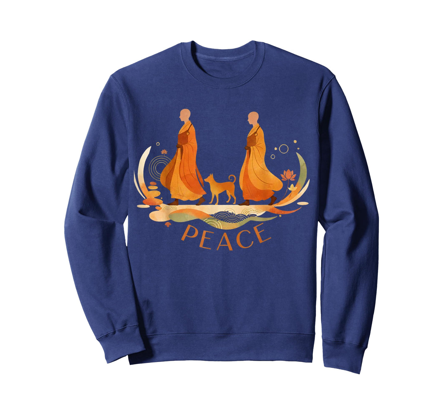 Peace Walking Monks & Dog Minimalist Zen Art T-Shirt