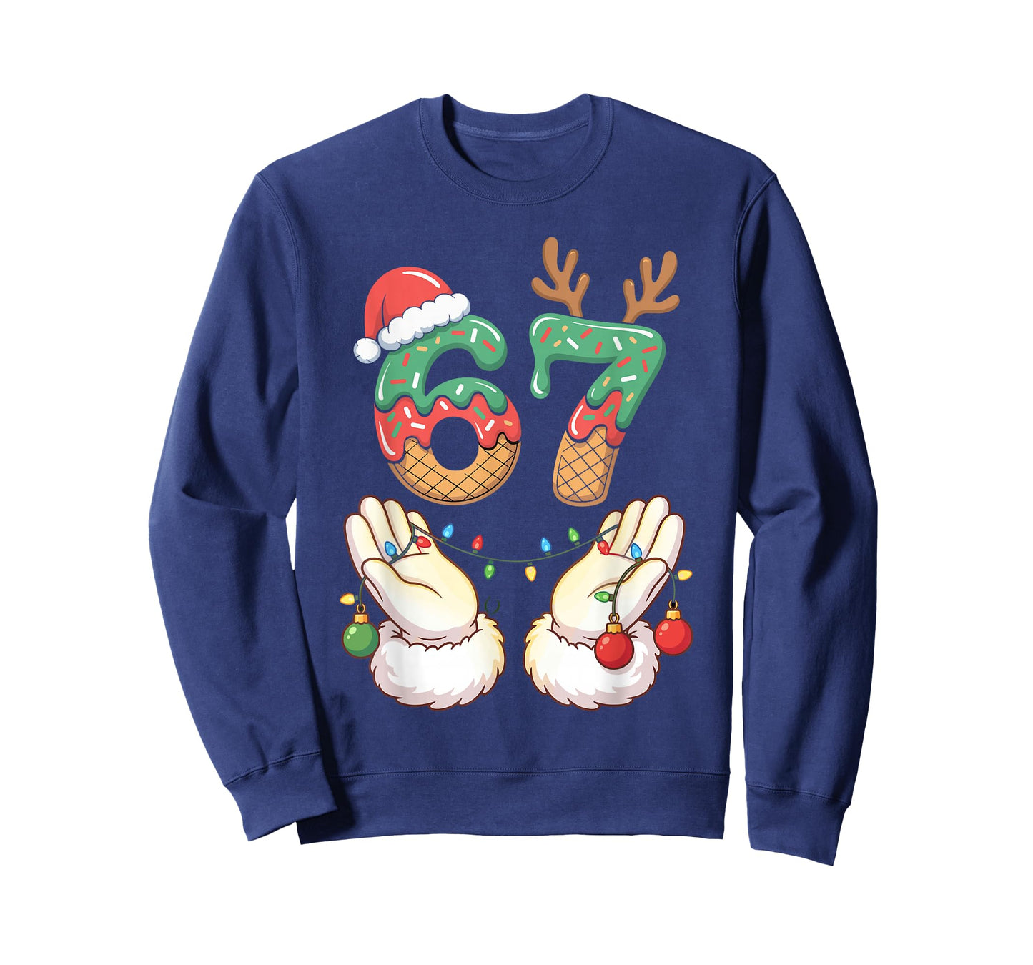 67 Meme Six Seven 6 7 Meme Funny Christmas Santa Reindeer T-Shirt