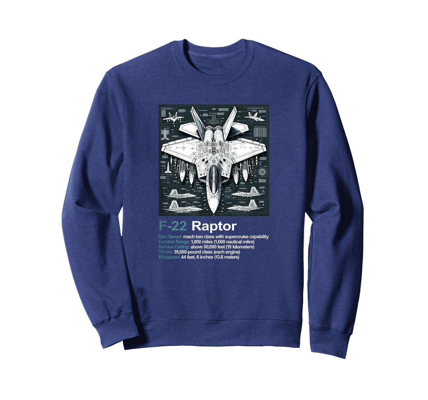 F-22 Blueprint Technical Schematic - Aviation Art Graphic T-Shirt