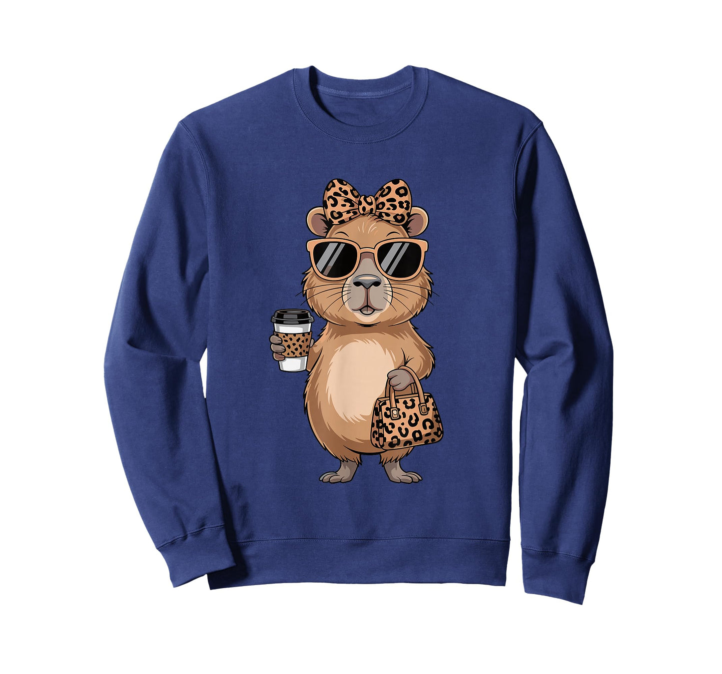 Fashion Funny Leopard Capybara Coffee Cute Women Girls T-Shirt